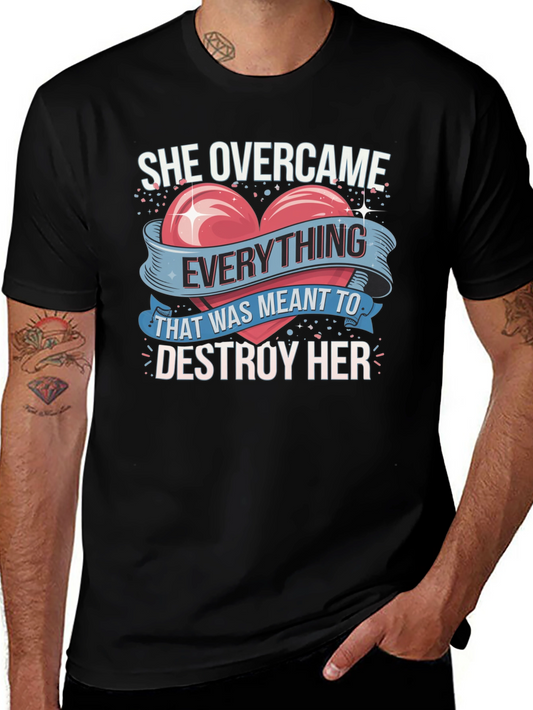She Overcame Graphic Tee - Inspirational Heart Design