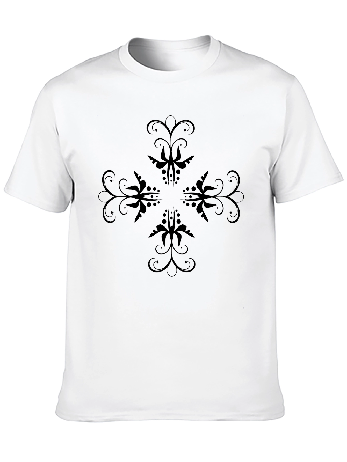 Elegant Floral Cross Black T-Shirt