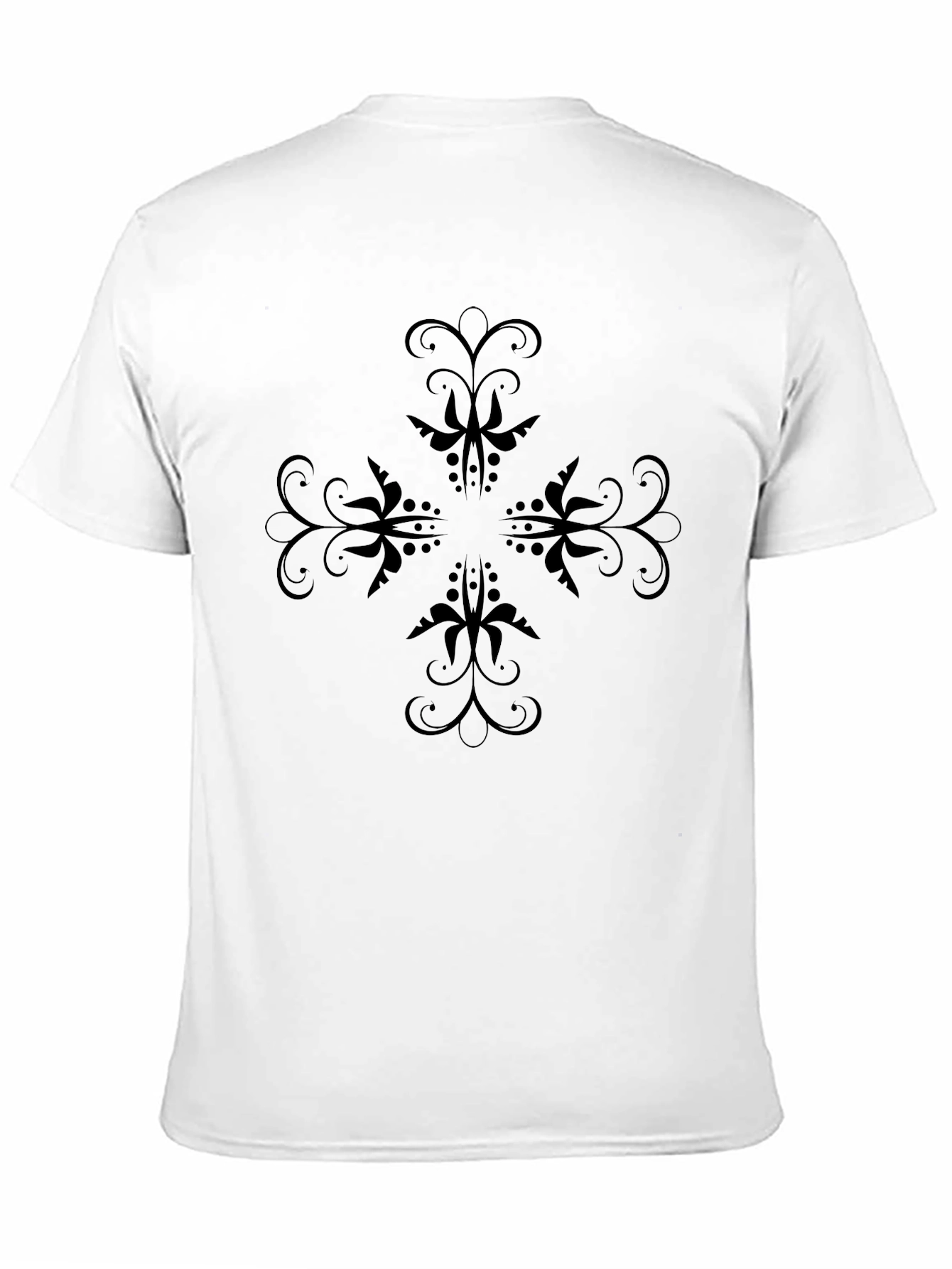 Elegant Floral Cross Black T-Shirt
