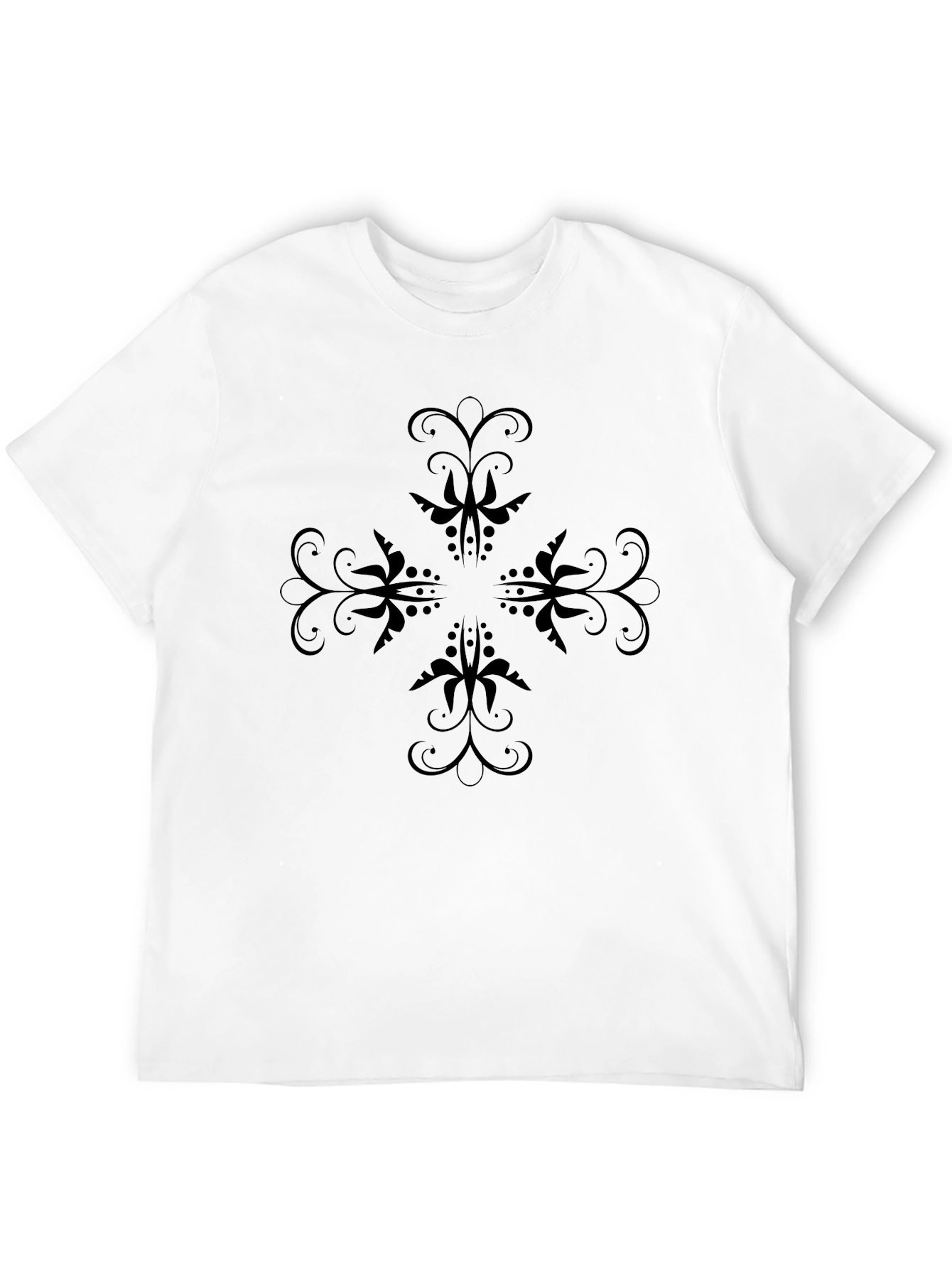 Elegant Floral Cross Black T-Shirt