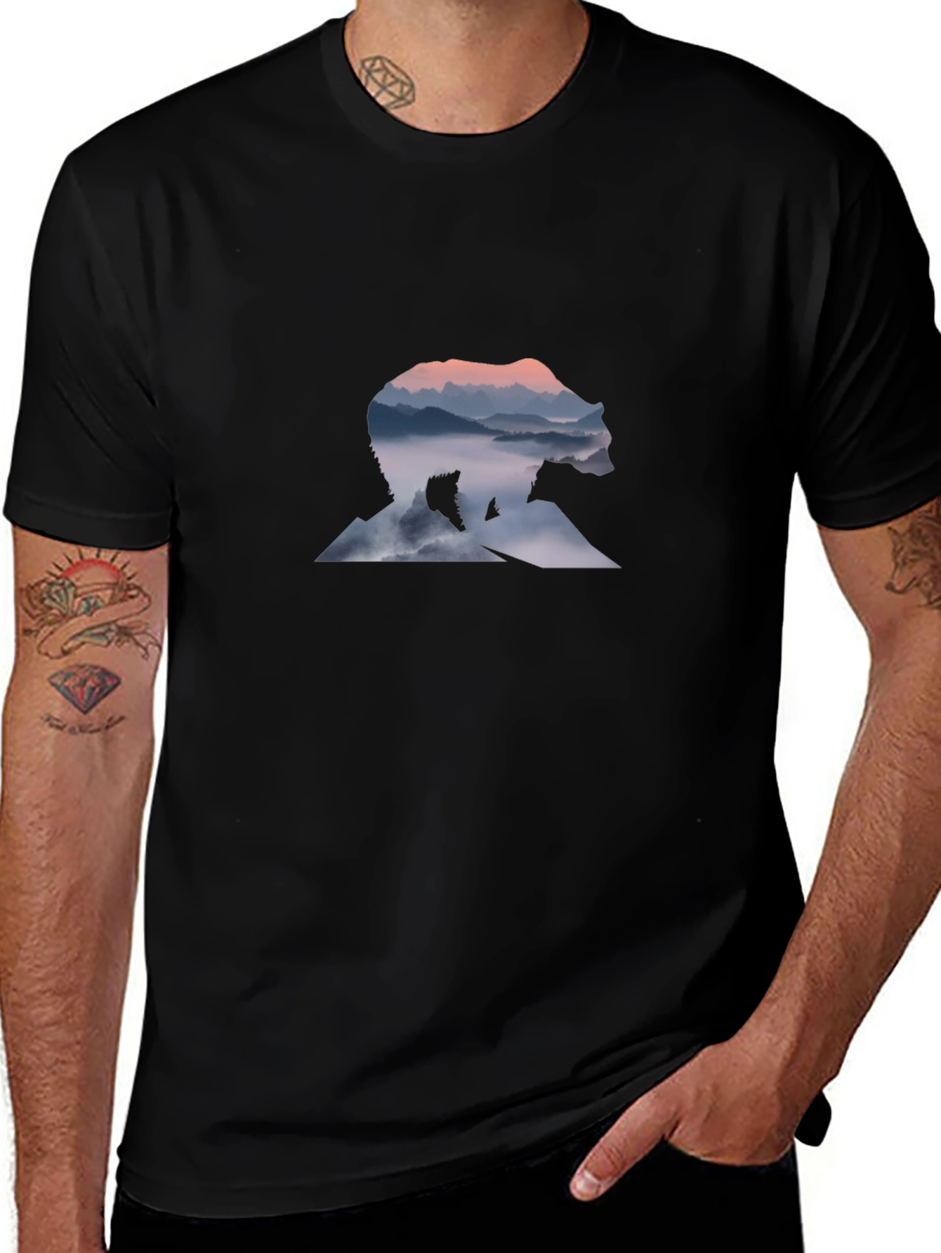 Bear Mountain Graphic Tee - Black Cotton Comfort