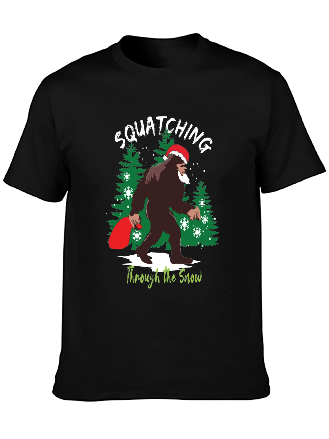 Squatching Through the Snow Bigfoot Christmas T-Shirt