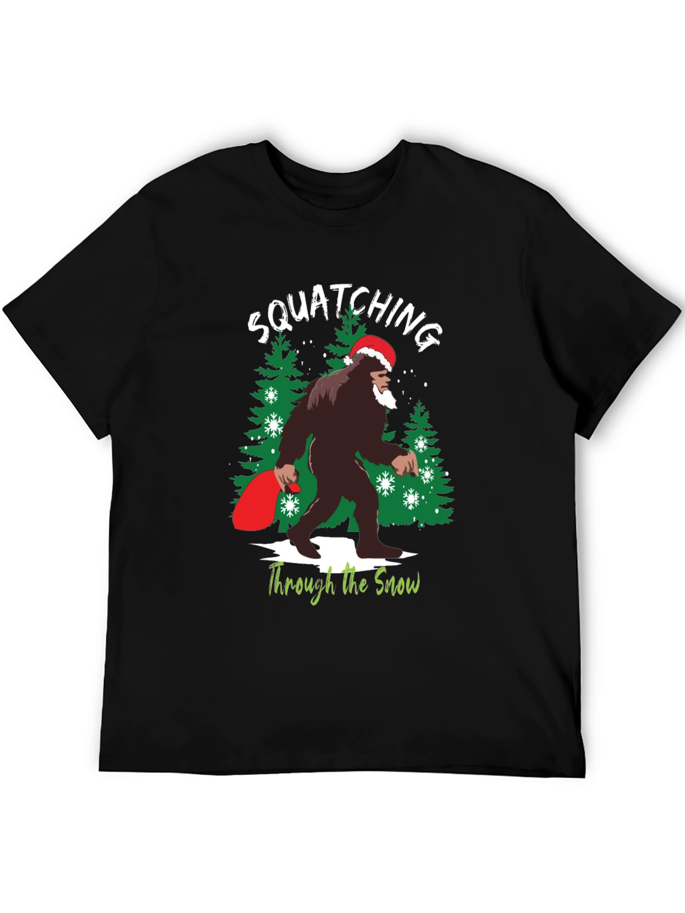 Squatching Through the Snow Bigfoot Christmas T-Shirt