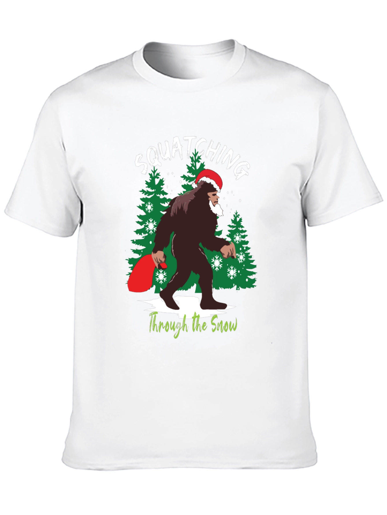 Squatching Through the Snow Bigfoot Christmas T-Shirt