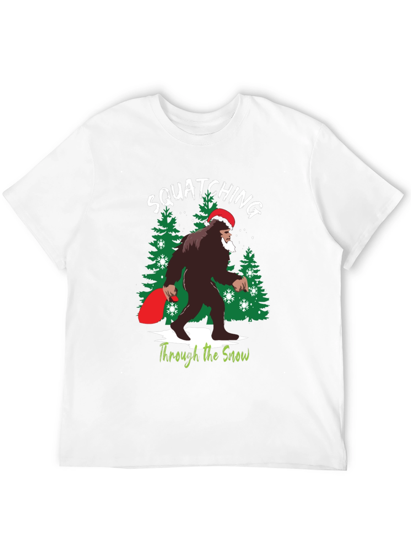 Squatching Through the Snow Bigfoot Christmas T-Shirt