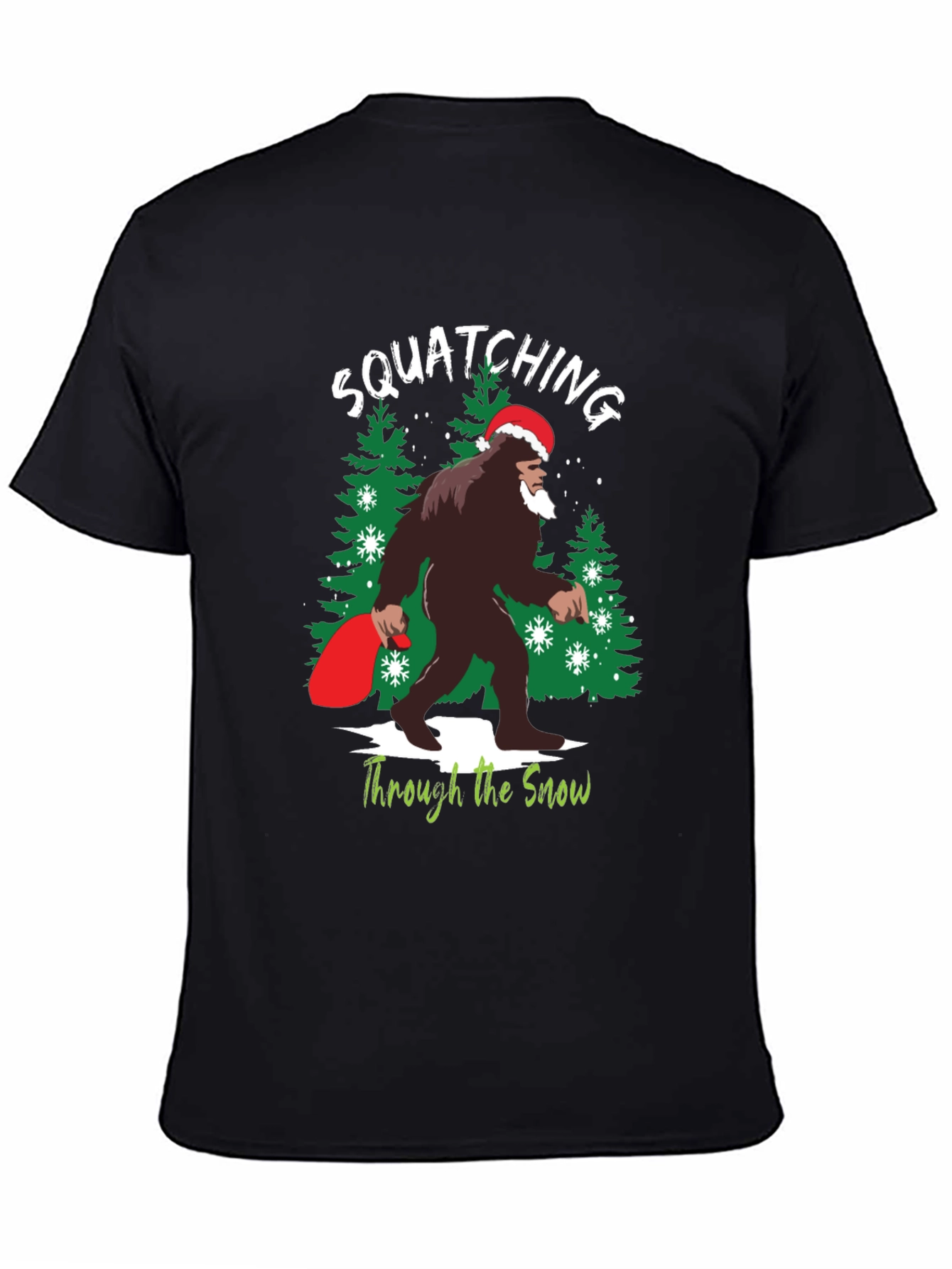 Squatching Through the Snow Bigfoot Christmas T-Shirt