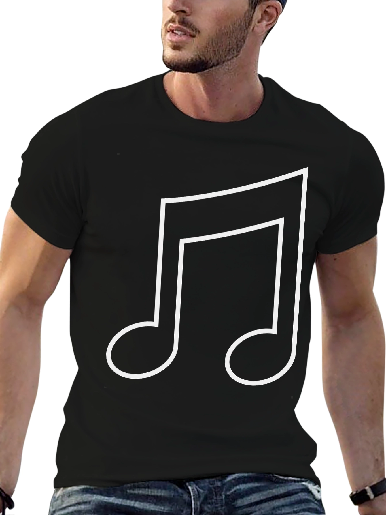Musical Note Graphic Tee - Black Cotton T-Shirt