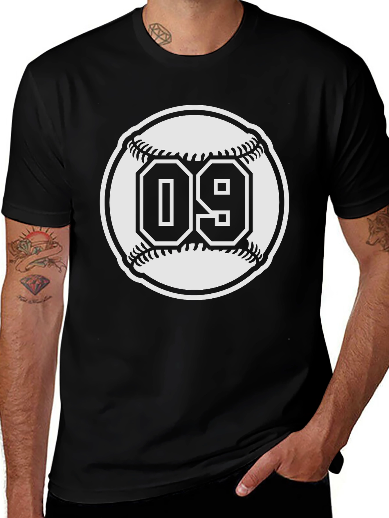 Baseball 09 Black Graphic T-Shirt