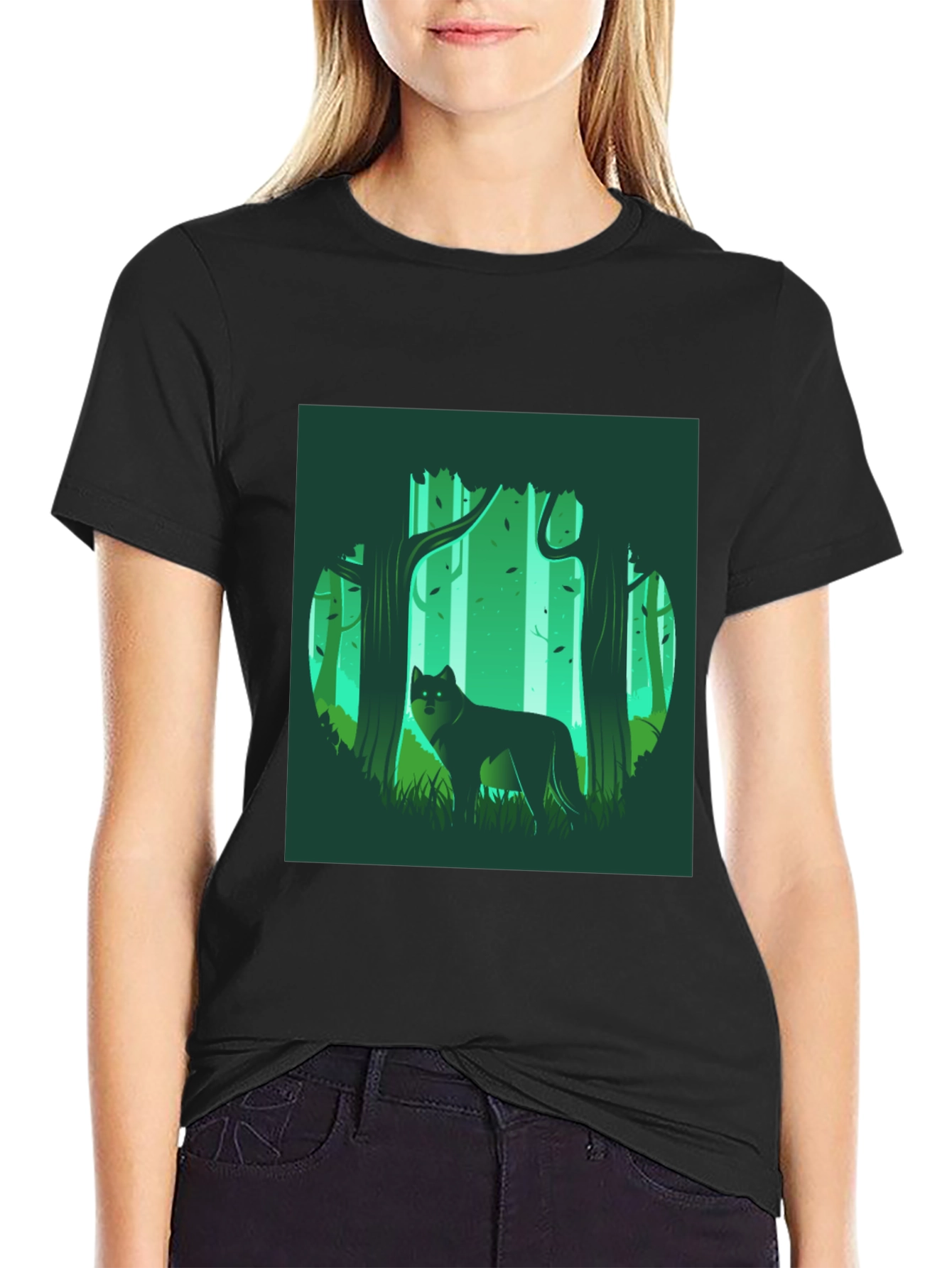 Wolf in Forest Graphic Tee - Black