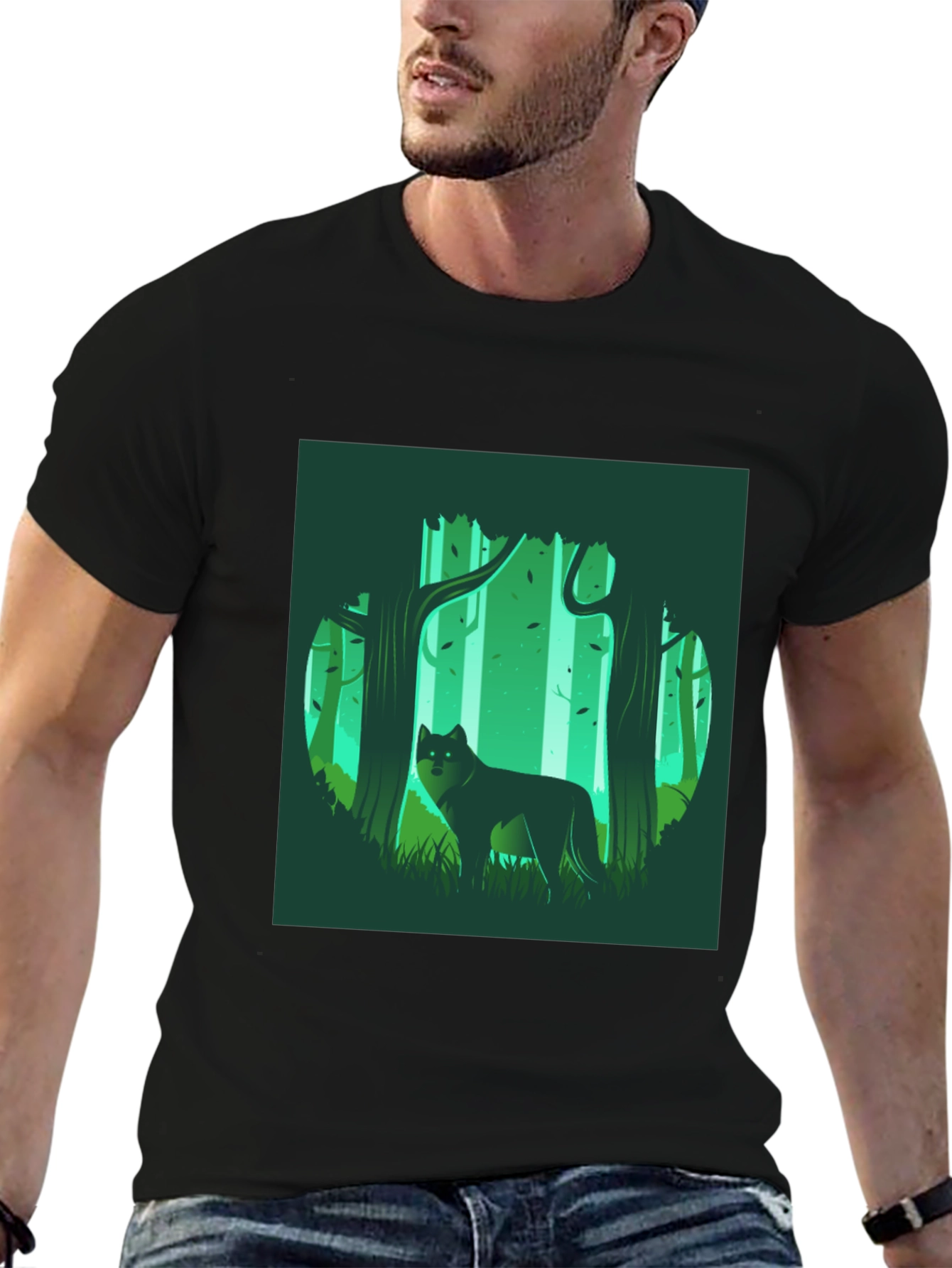Wolf in Forest Graphic Tee - Black