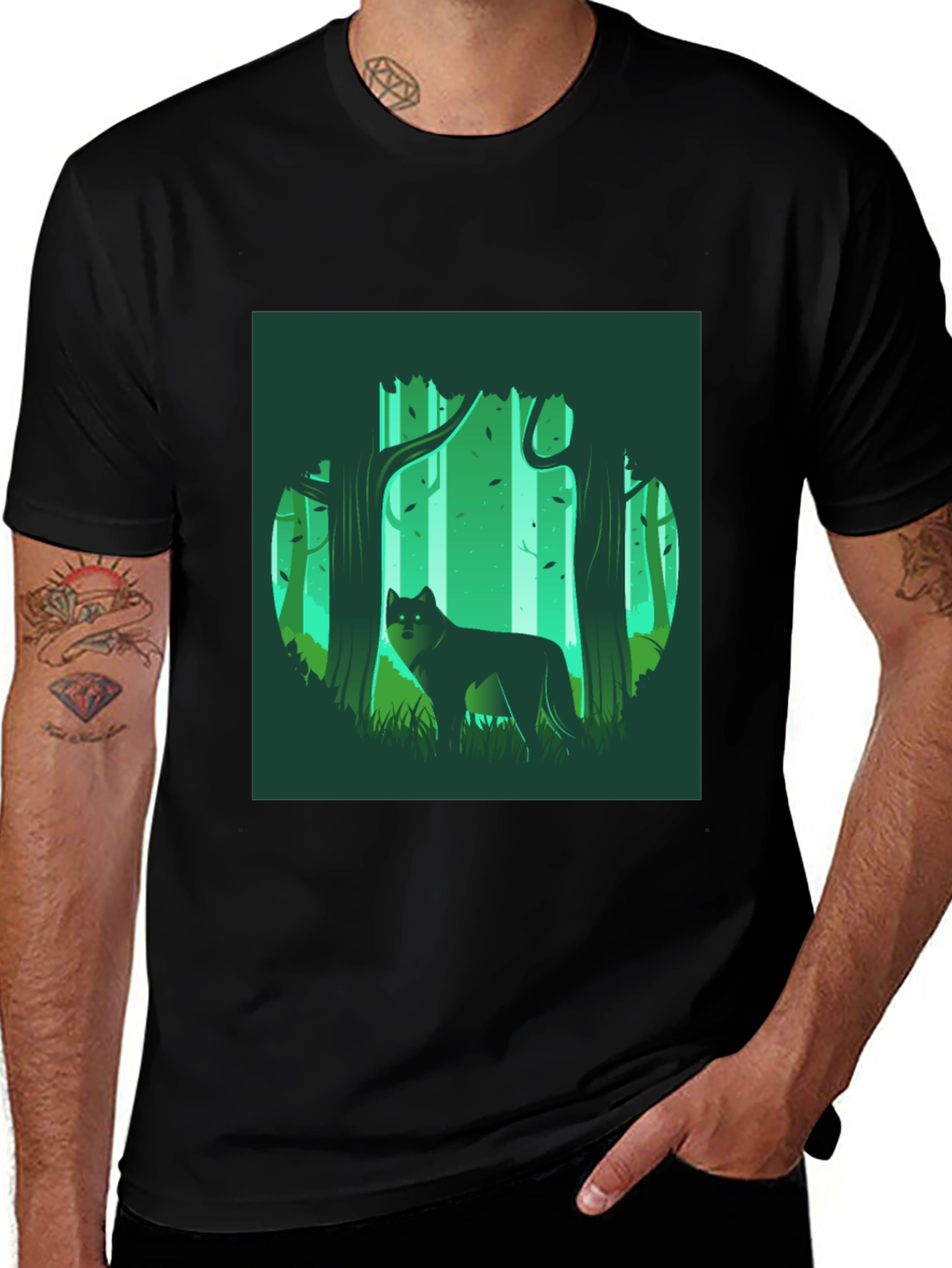 Wolf in Forest Graphic Tee - Black