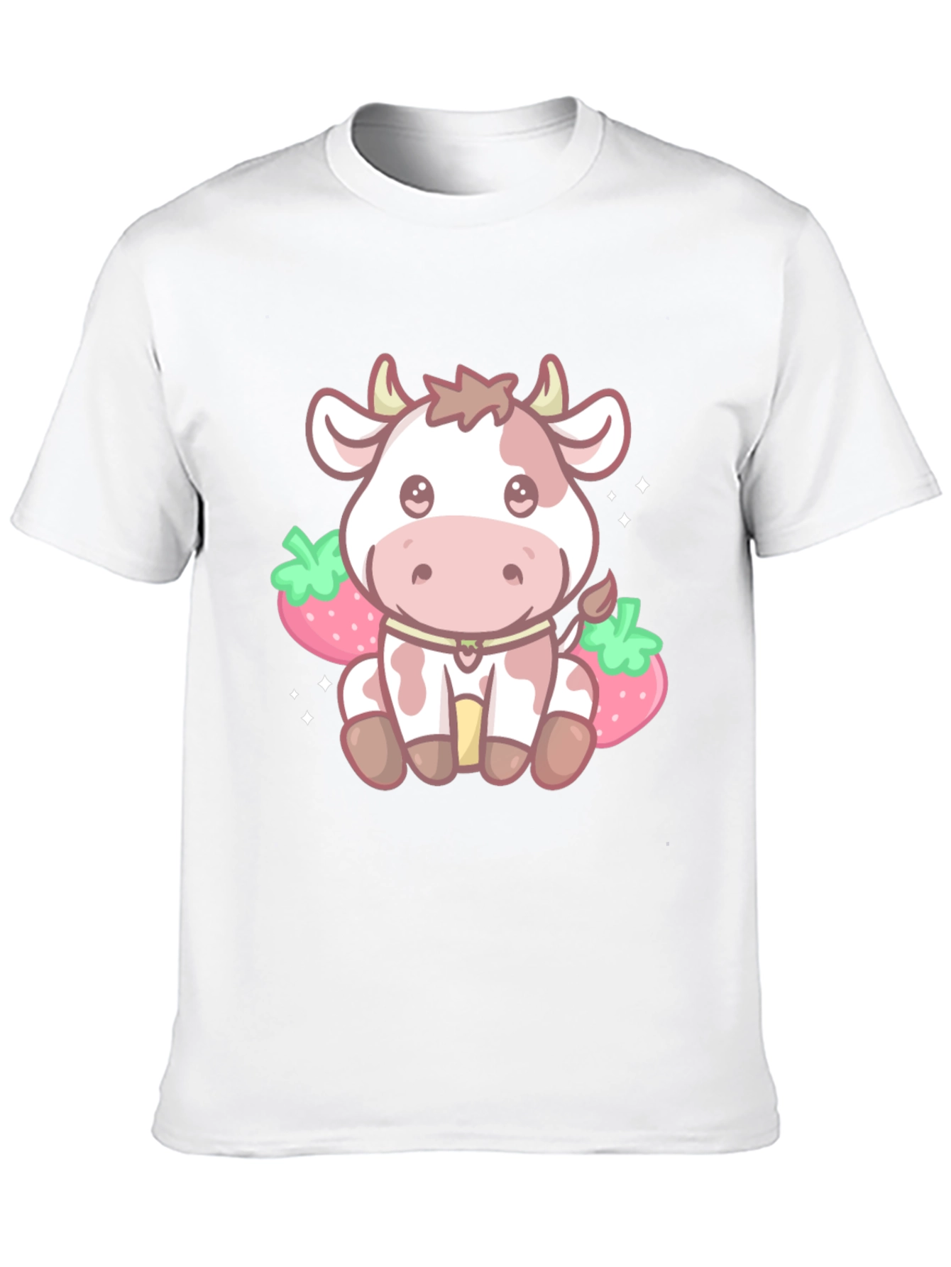 Kawaii Cow & Strawberry Graphic Tee - Black