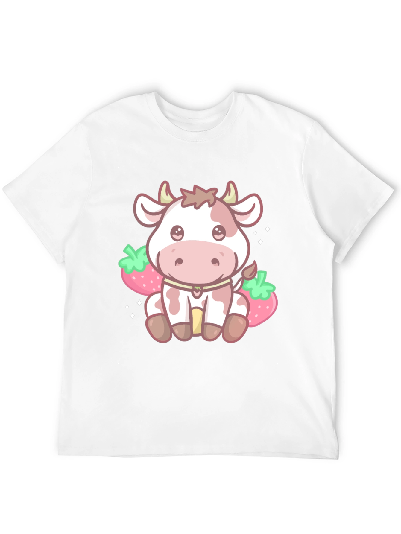 Kawaii Cow & Strawberry Graphic Tee - Black
