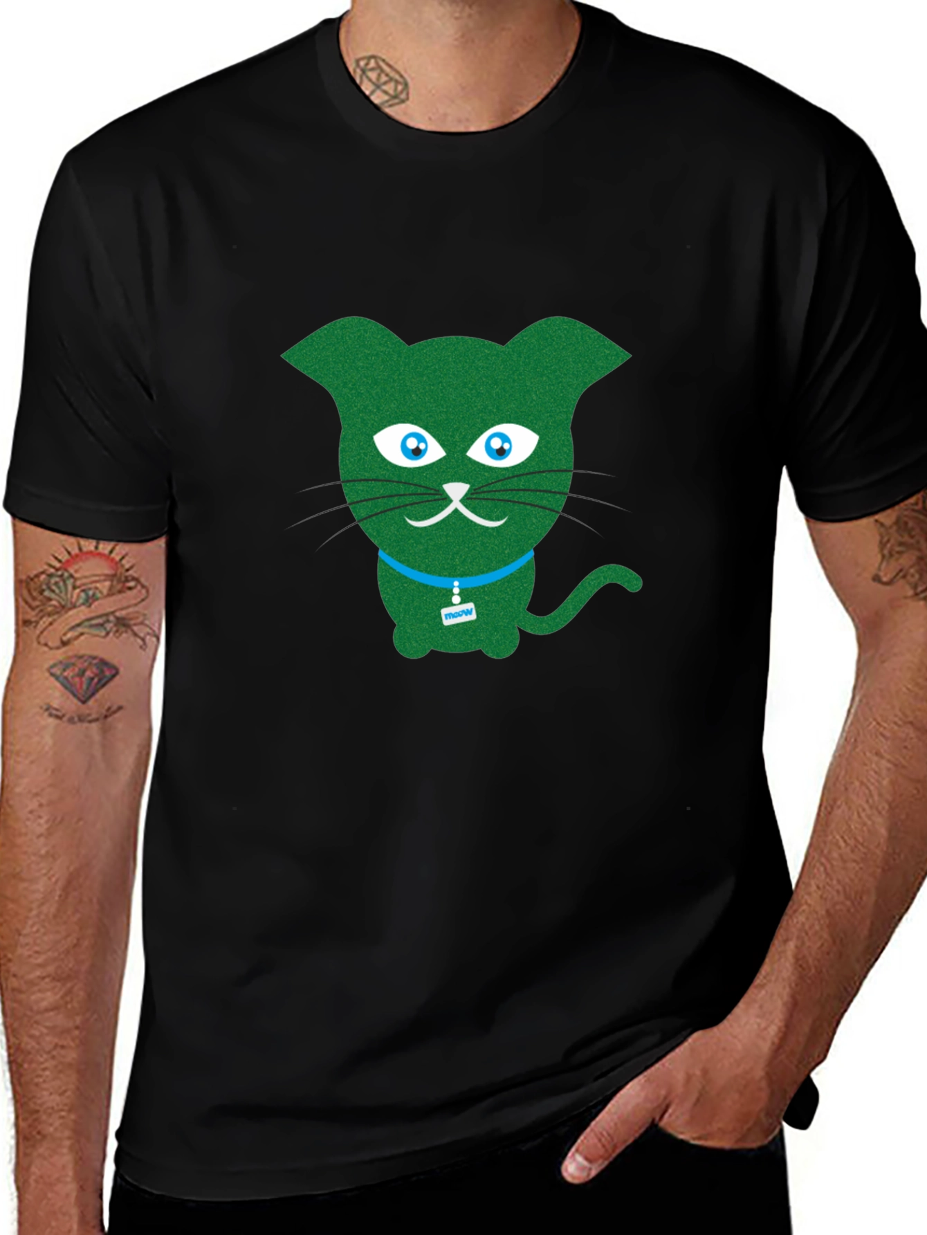 Green Cartoon Cat T-Shirt