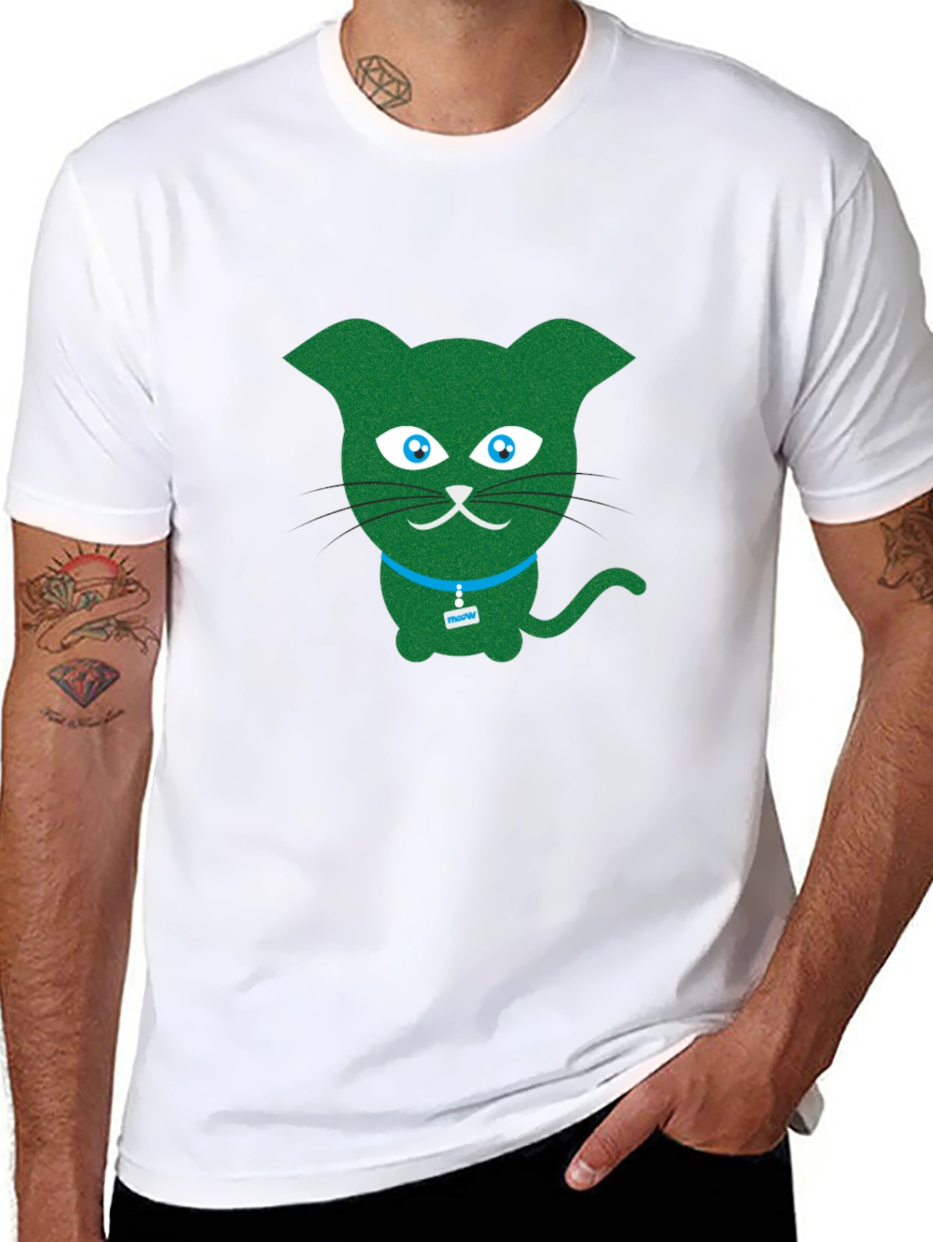 Green Cartoon Cat T-Shirt
