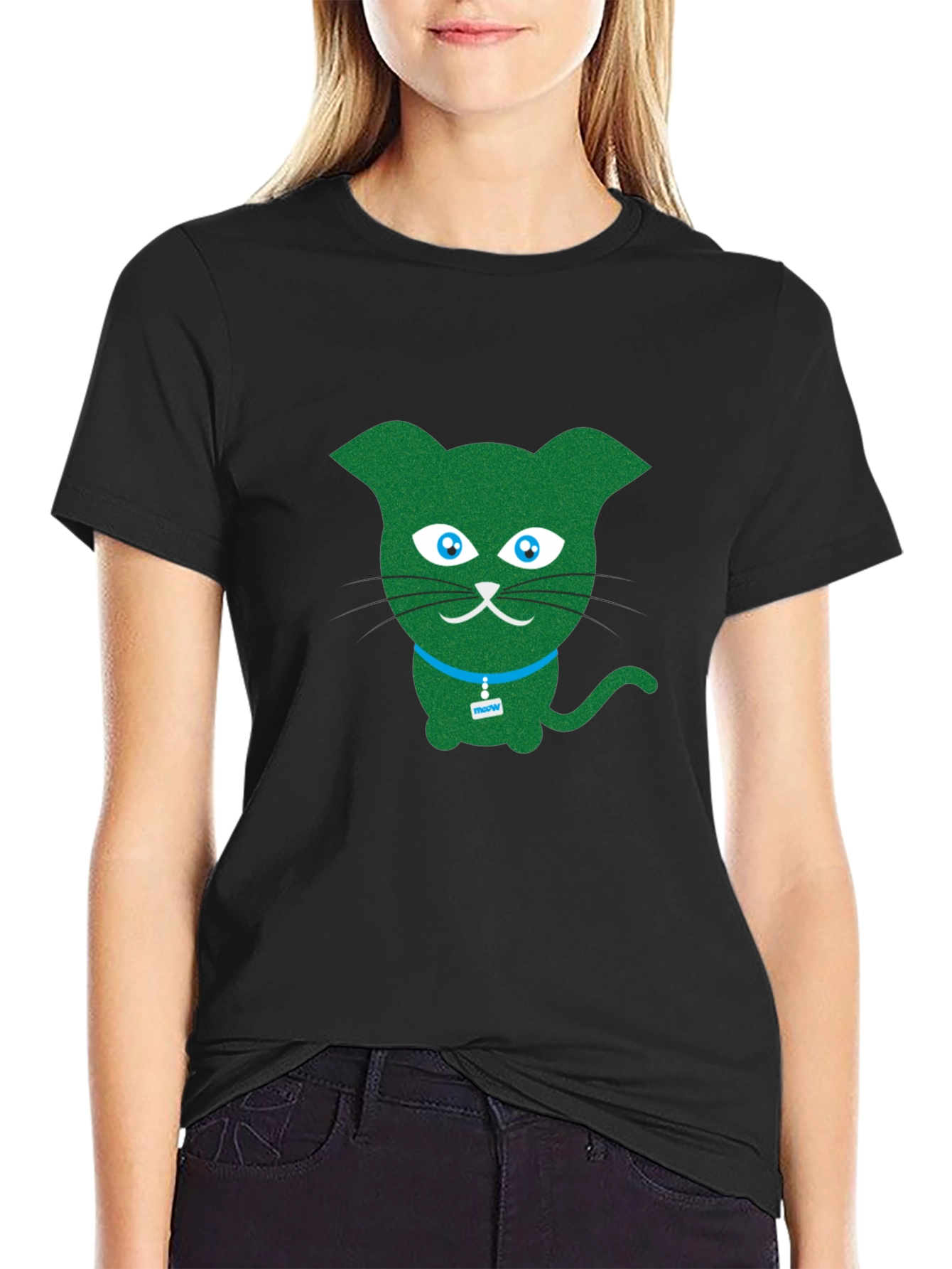 Green Cartoon Cat T-Shirt