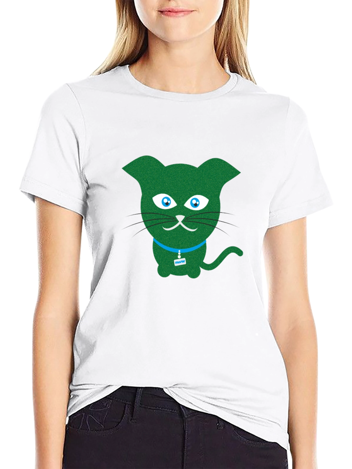 Green Cartoon Cat T-Shirt
