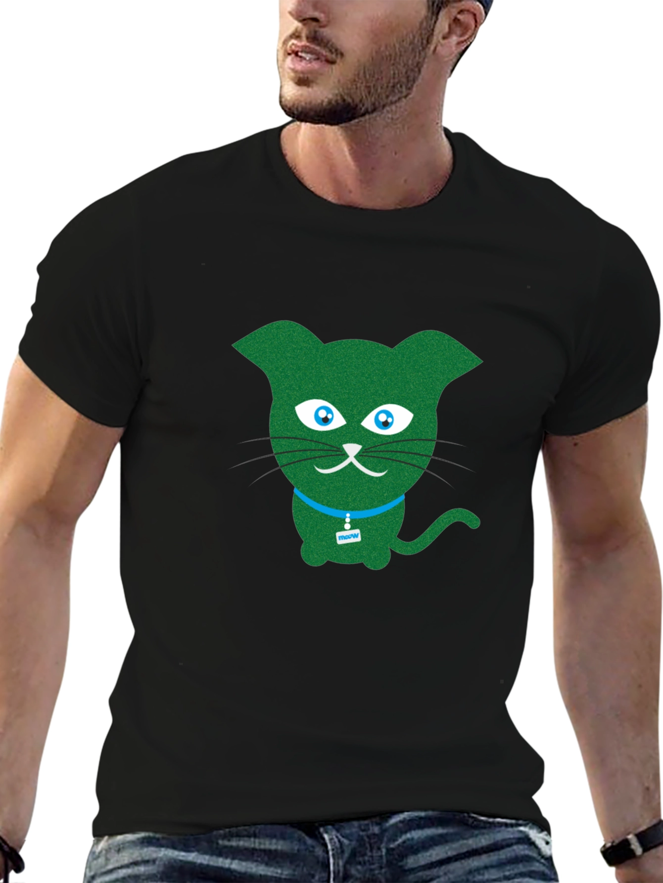 Green Cartoon Cat T-Shirt