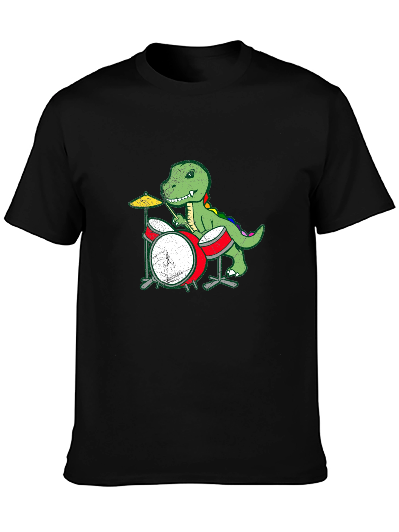 Dino Drummer Graphic Tee - Black Cotton T-Shirt