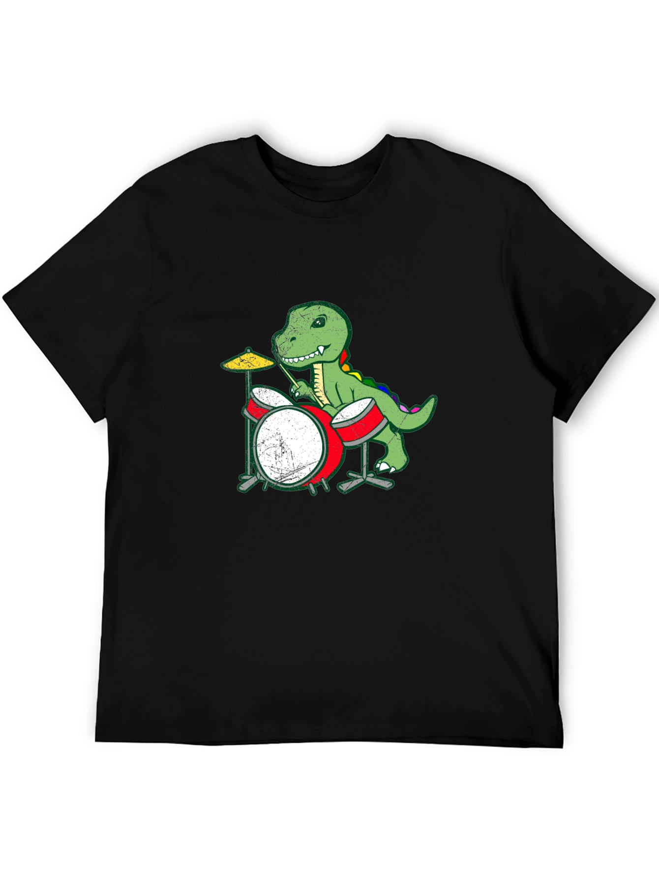 Dino Drummer Graphic Tee - Black Cotton T-Shirt