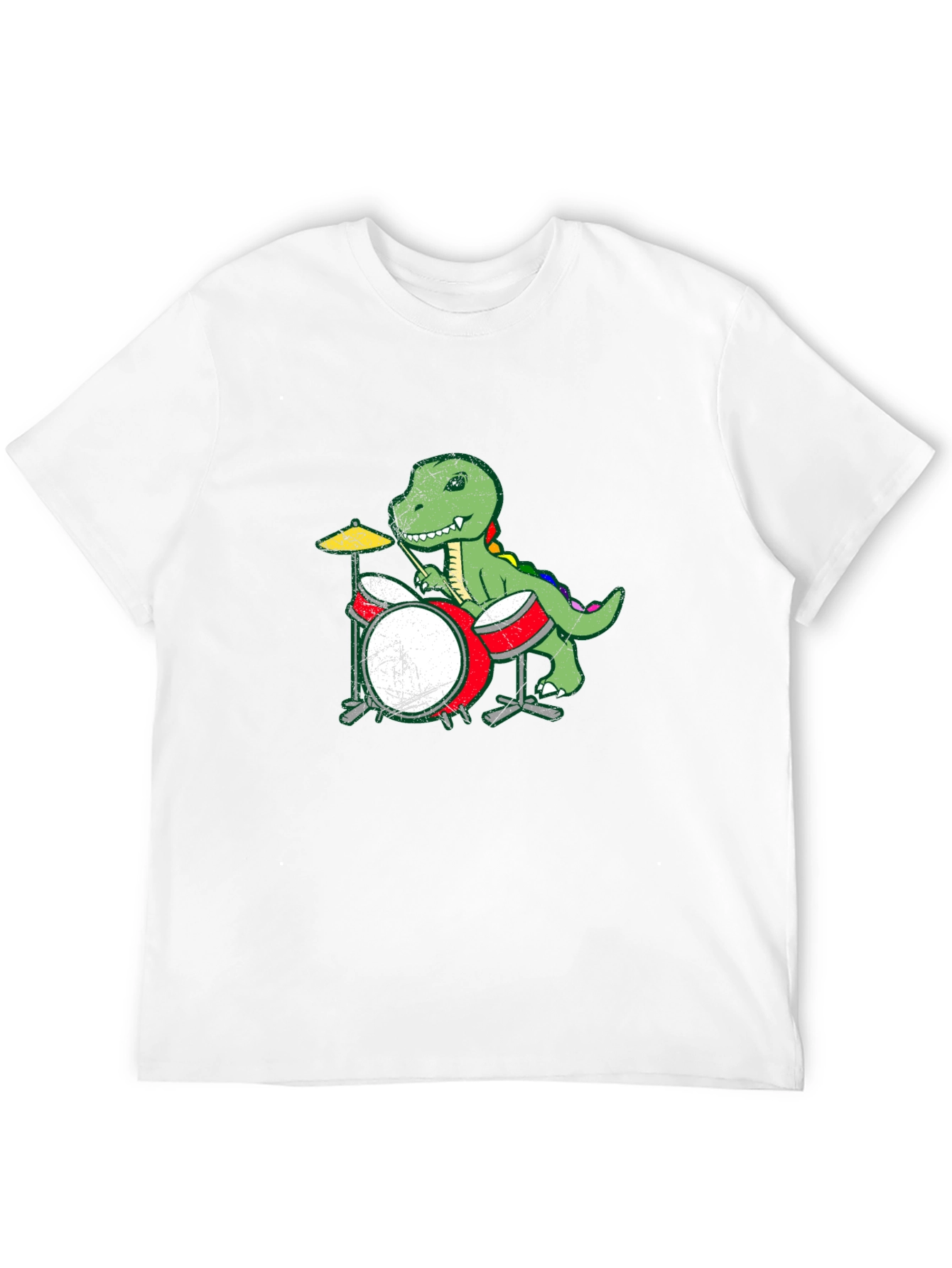 Dino Drummer Graphic Tee - Black Cotton T-Shirt