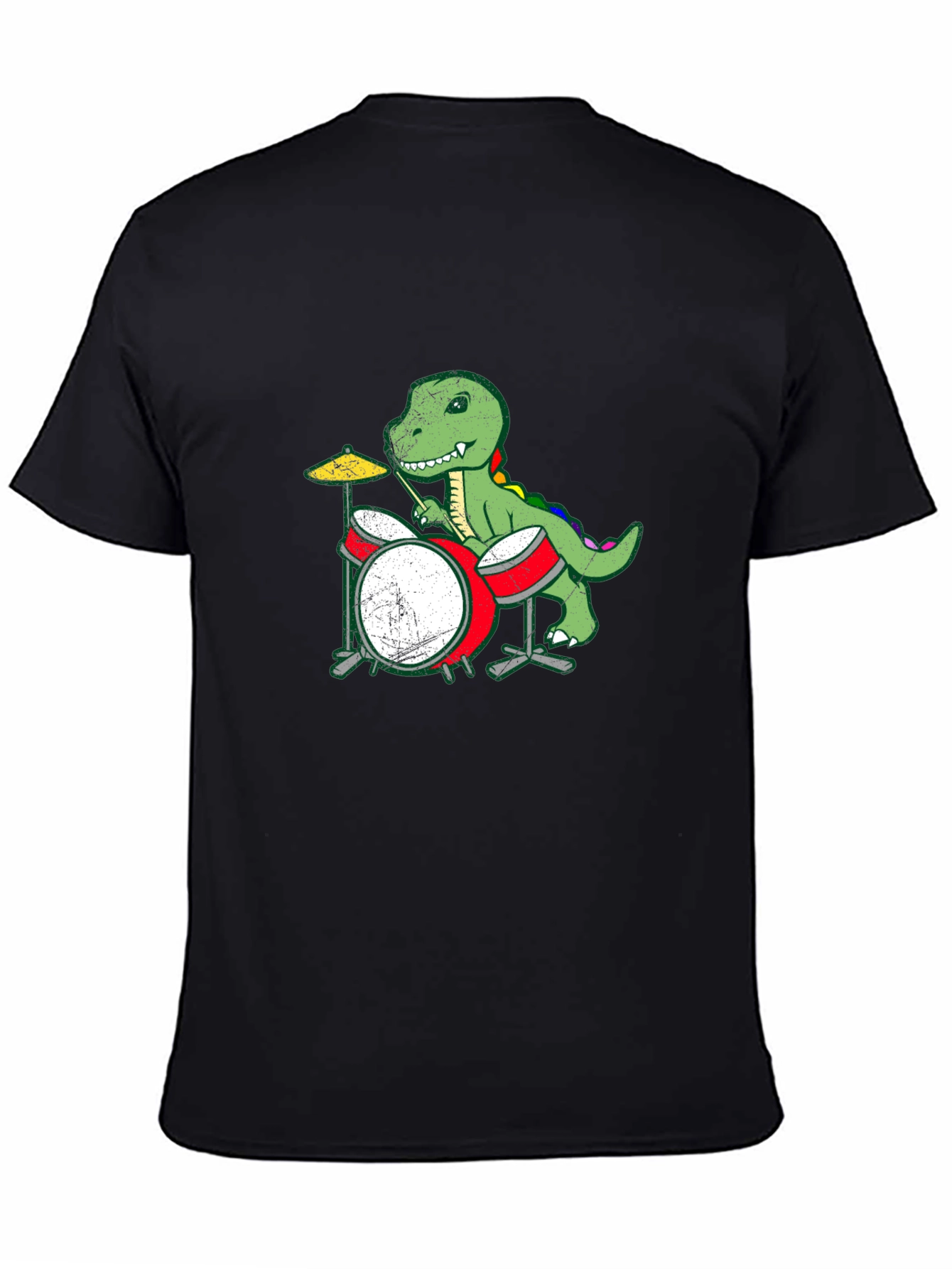 Dino Drummer Graphic Tee - Black Cotton T-Shirt