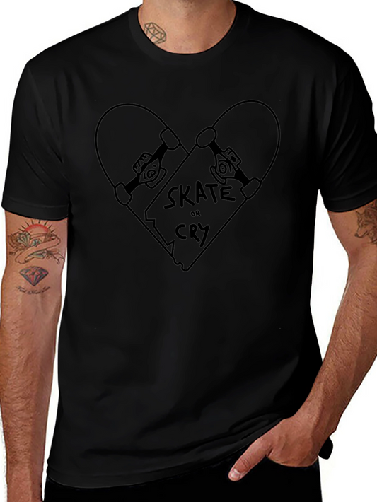 Skate or Cry Graphic Tee - Black Skateboard Heart T-Shirt