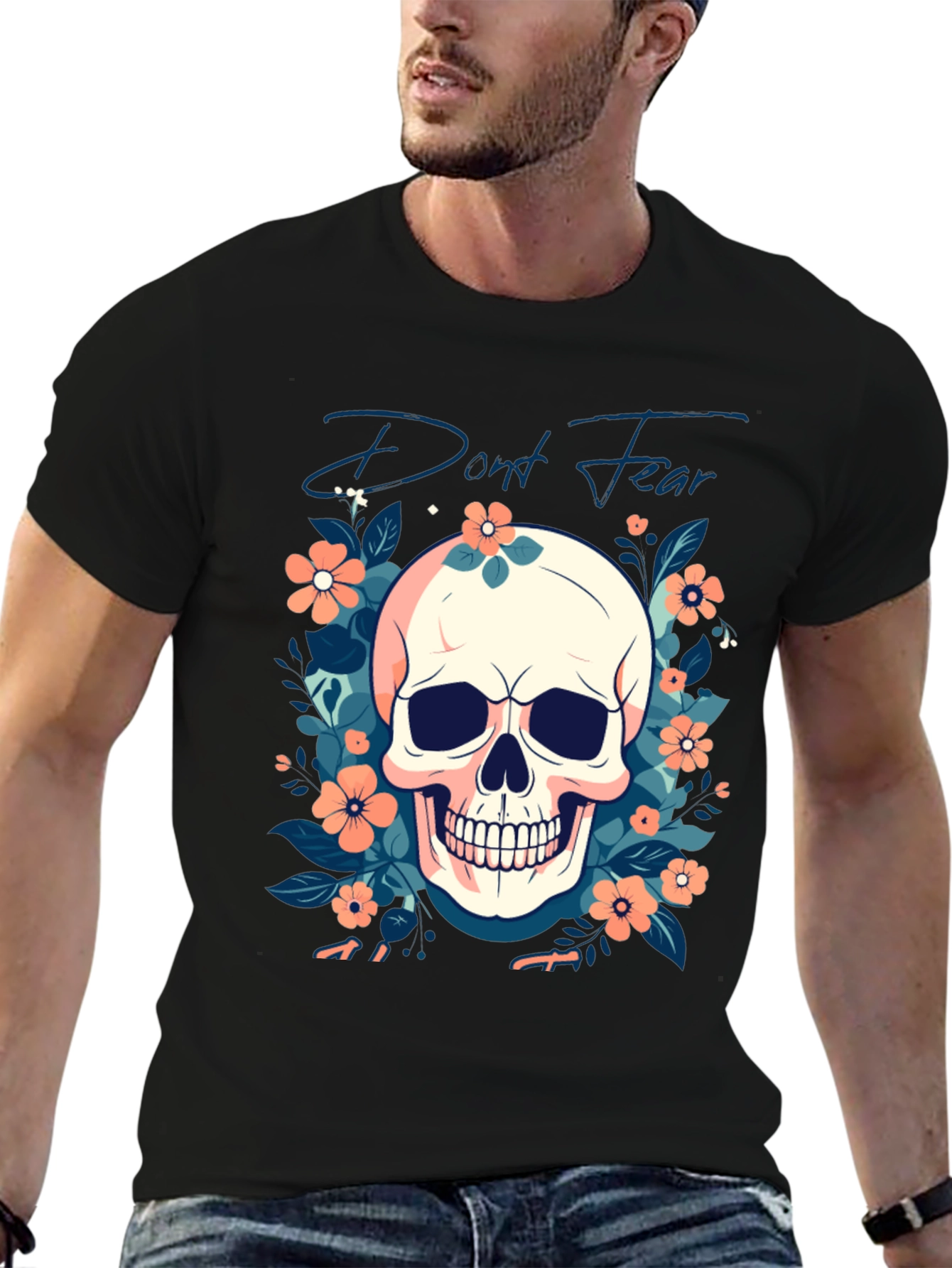 Dont Fear Floral Skull Graphic T-Shirt