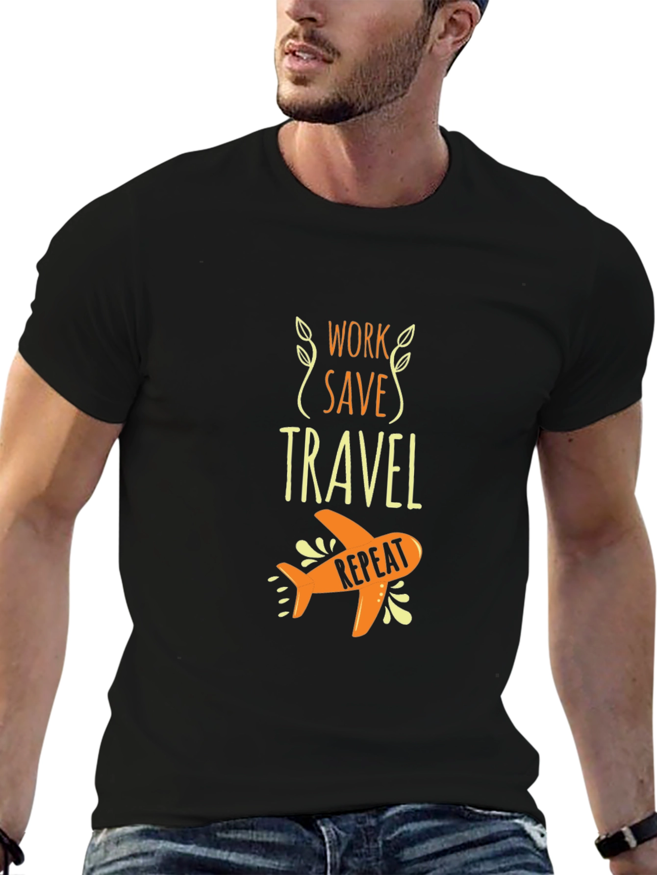 Work Save Travel Repeat Black Graphic Tee
