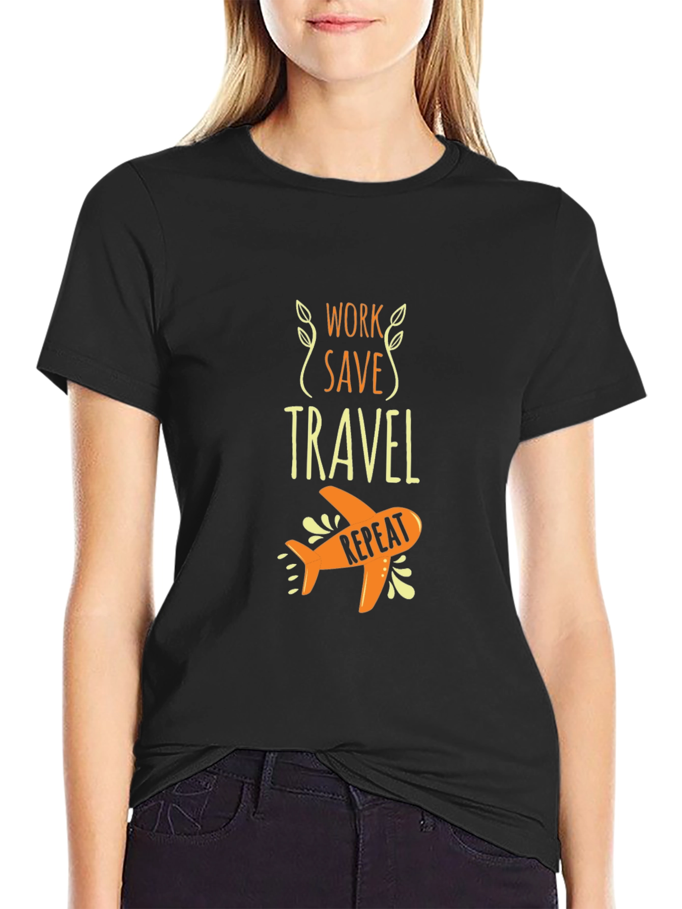Work Save Travel Repeat Black Graphic Tee