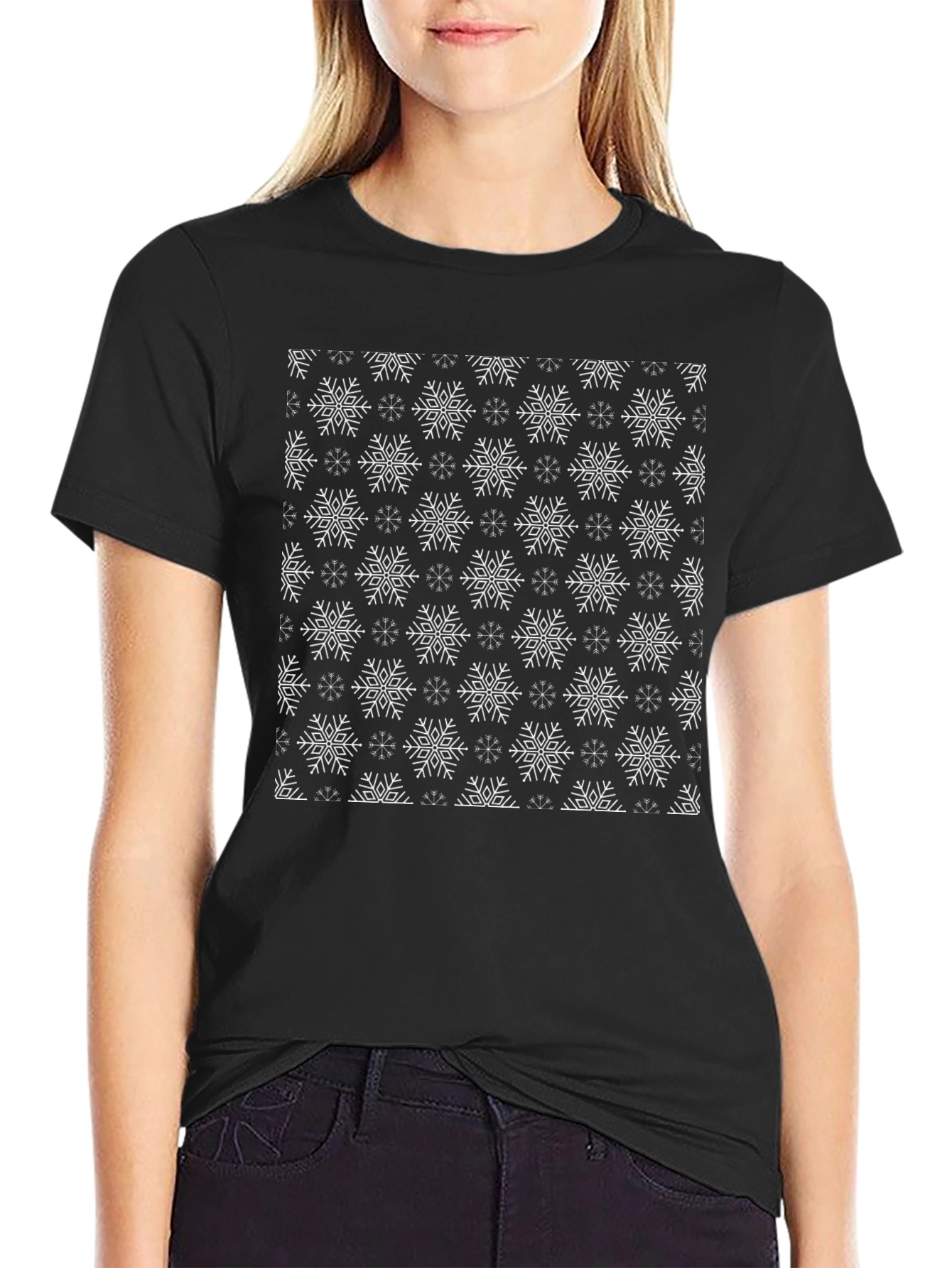 Snowflake Pattern Black T-Shirt
