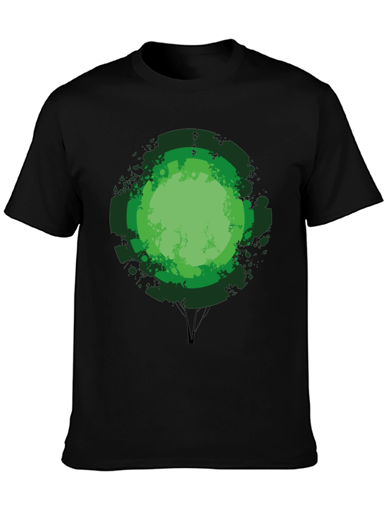 Green Tree Graphic Print Black T-Shirt