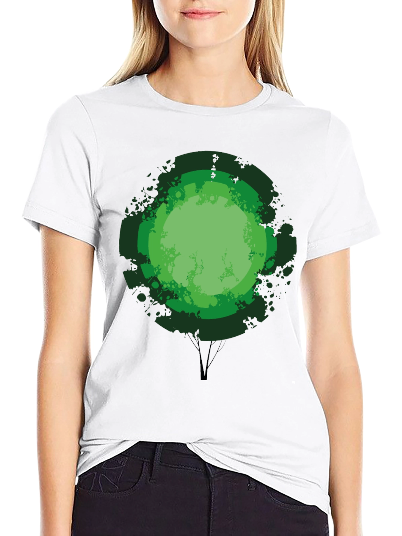 Green Tree Graphic Print Black T-Shirt