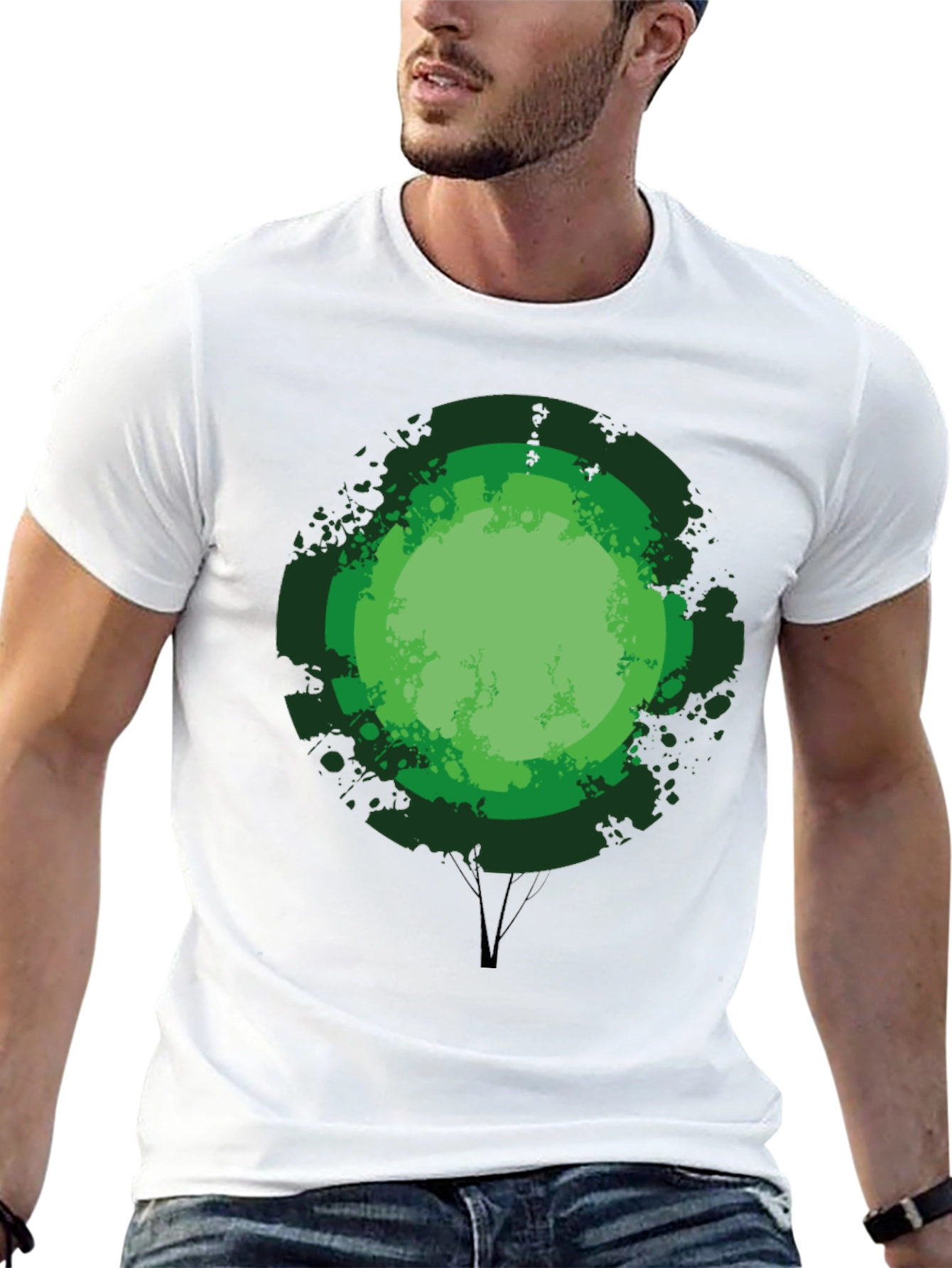 Green Tree Graphic Print Black T-Shirt