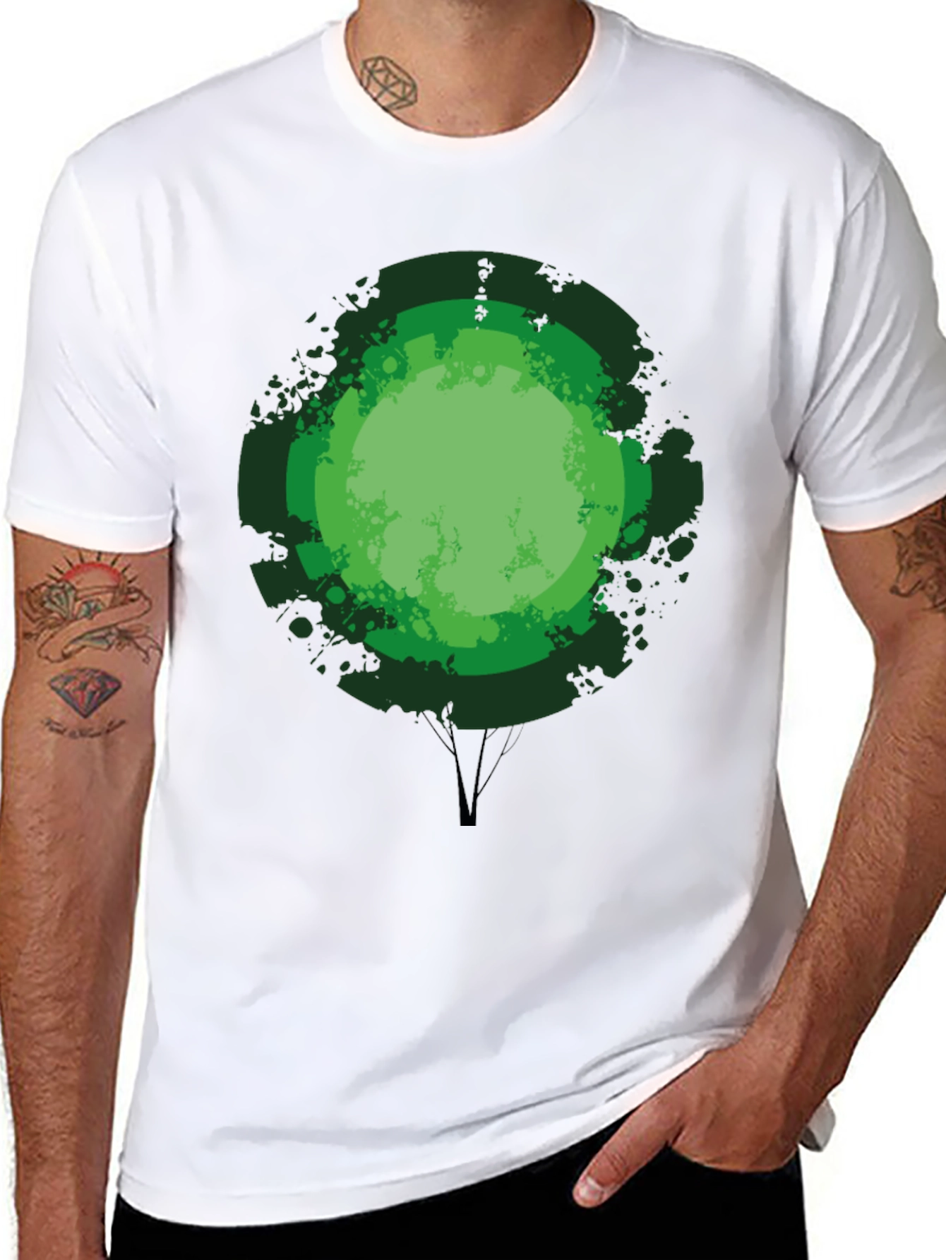 Green Tree Graphic Print Black T-Shirt