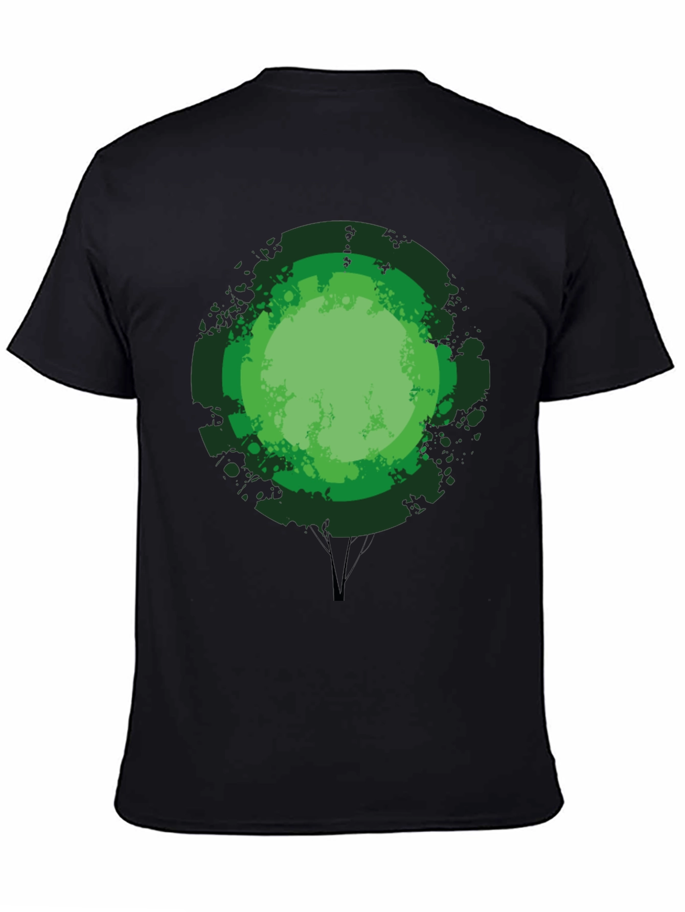 Green Tree Graphic Print Black T-Shirt