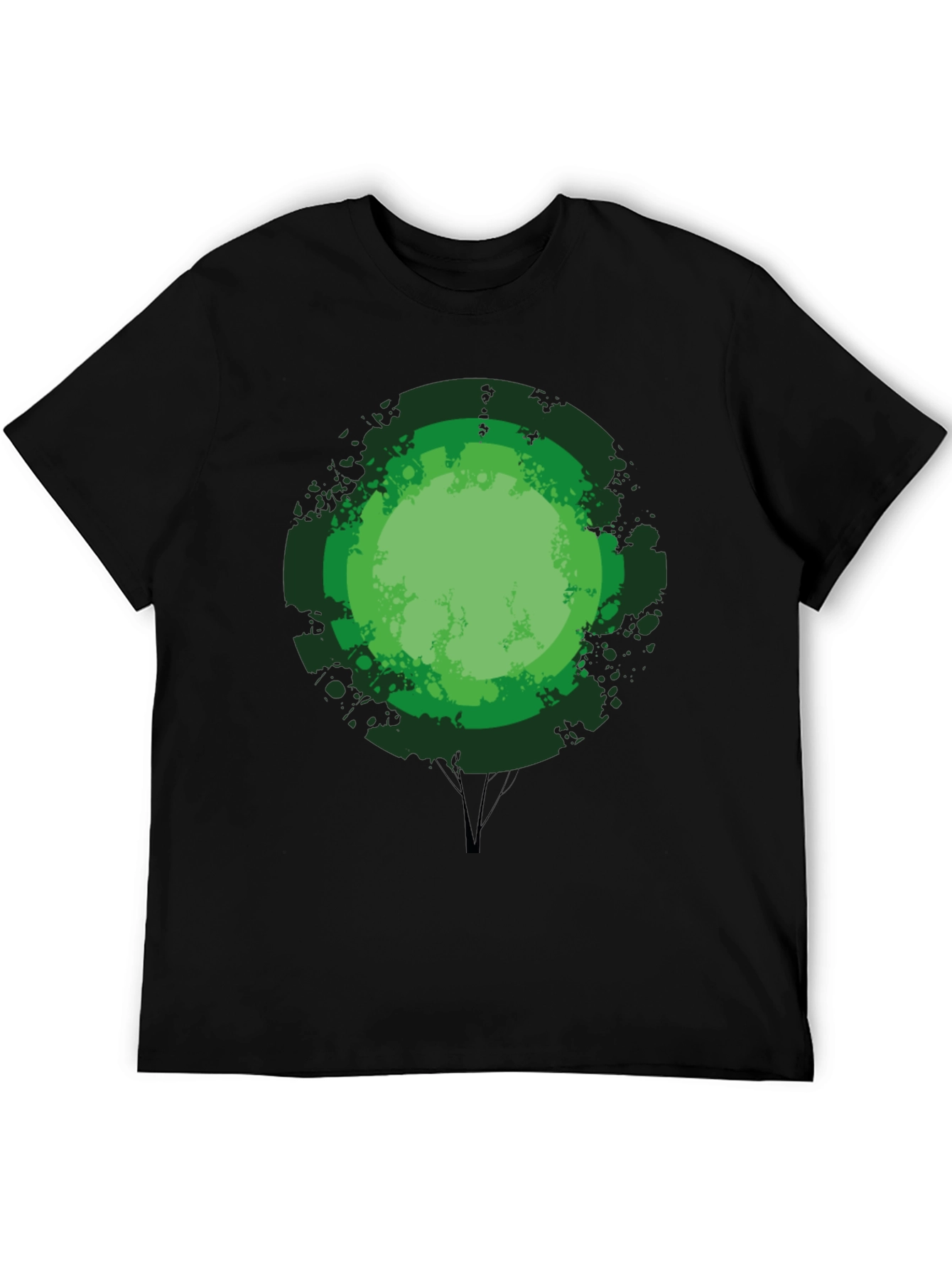 Green Tree Graphic Print Black T-Shirt