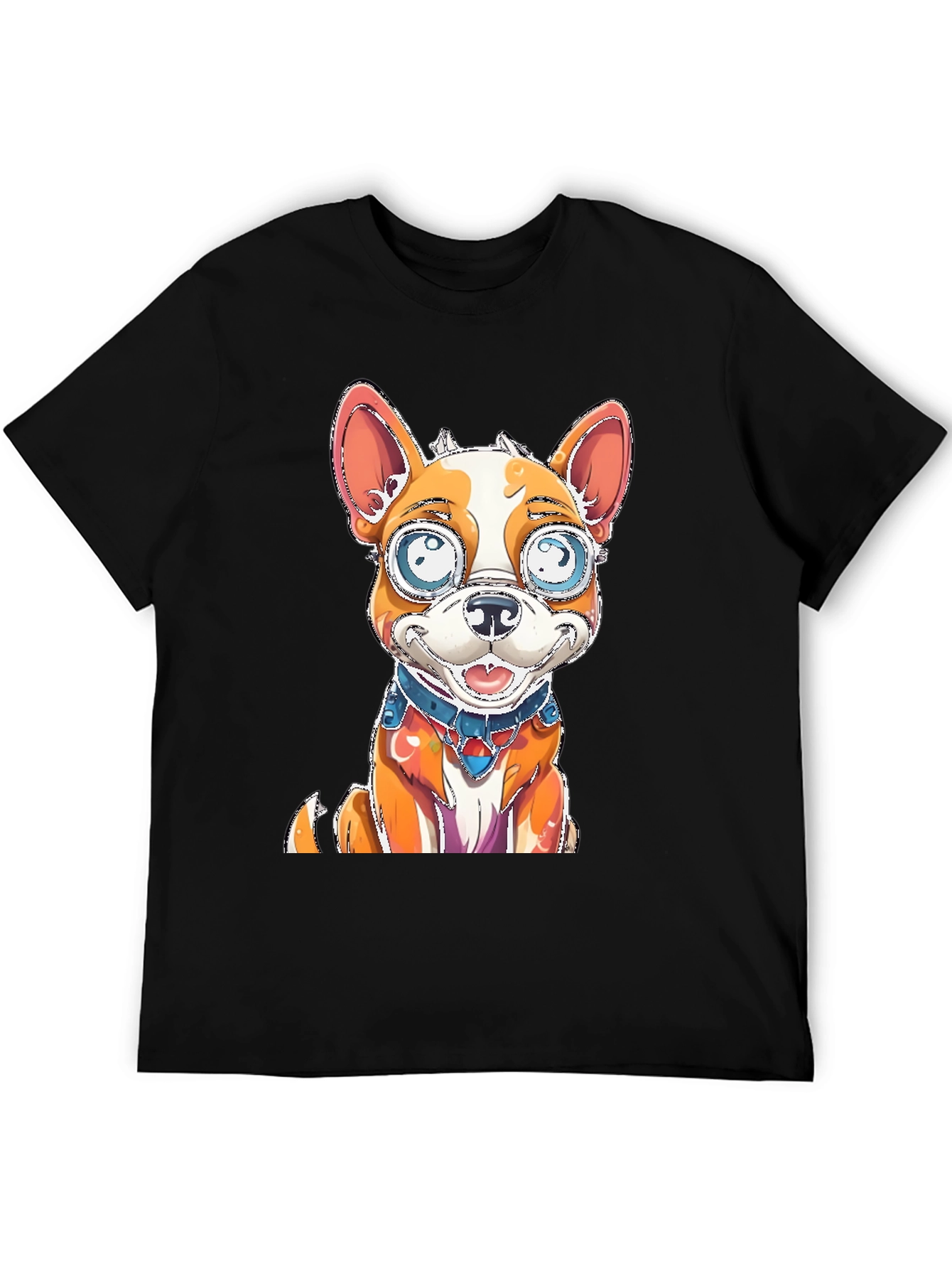 Cartoon Dog Graphic Tee - Black Cotton Blend Shirt