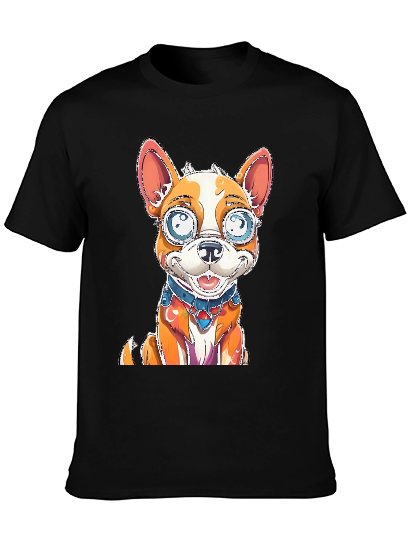 Cartoon Dog Graphic Tee - Black Cotton Blend Shirt