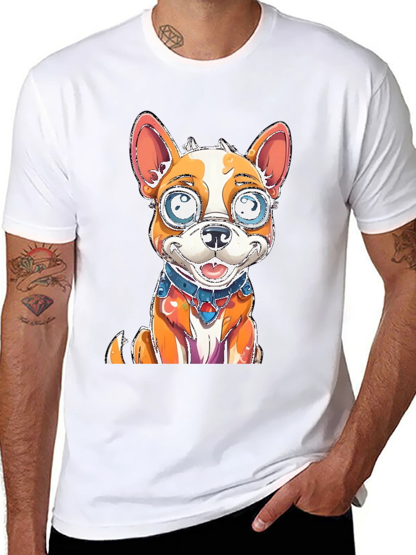 Cartoon Dog Graphic Tee - Black Cotton Blend Shirt