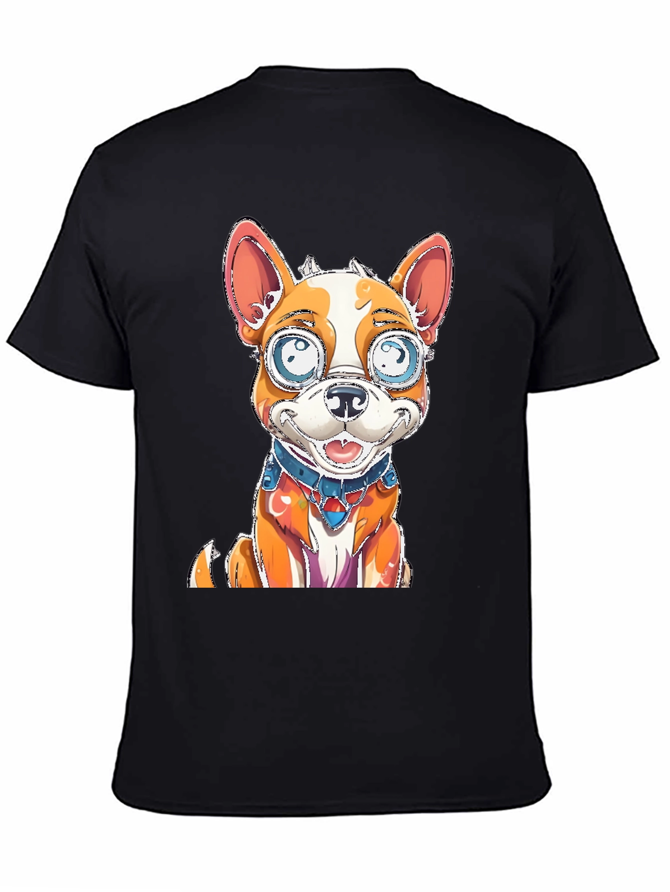 Cartoon Dog Graphic Tee - Black Cotton Blend Shirt