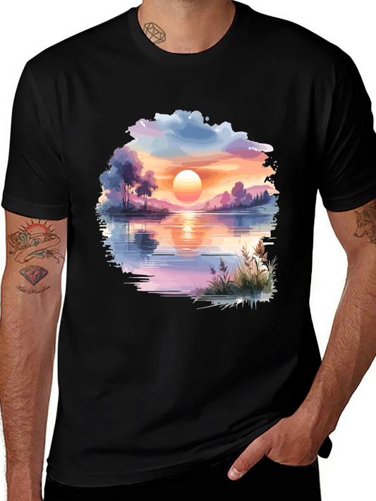 Scenic Sunset Lake Graphic Tee - Stylish & Comfortable