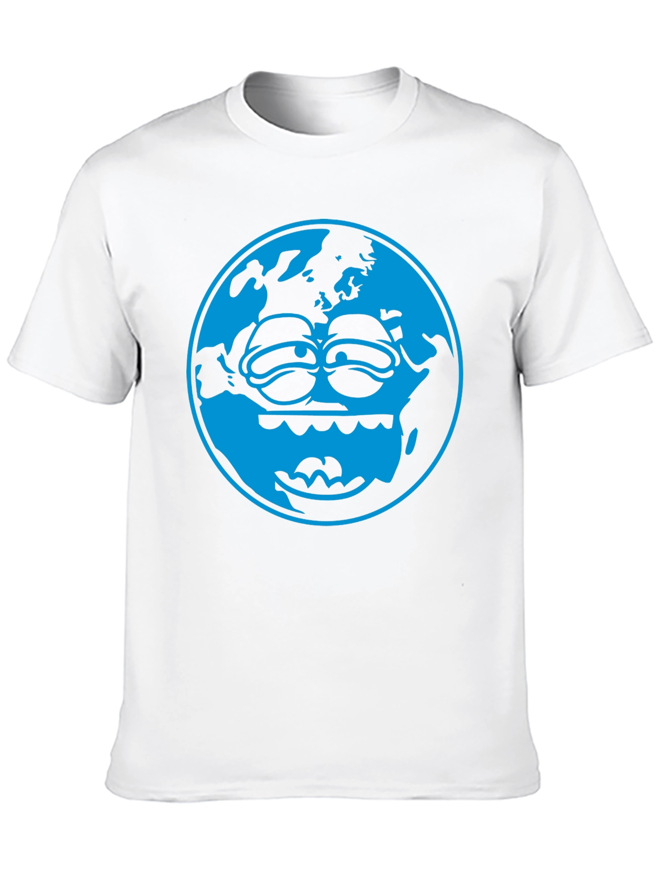 Cartoon Earth Graphic Tee - Black Cotton T-Shirt