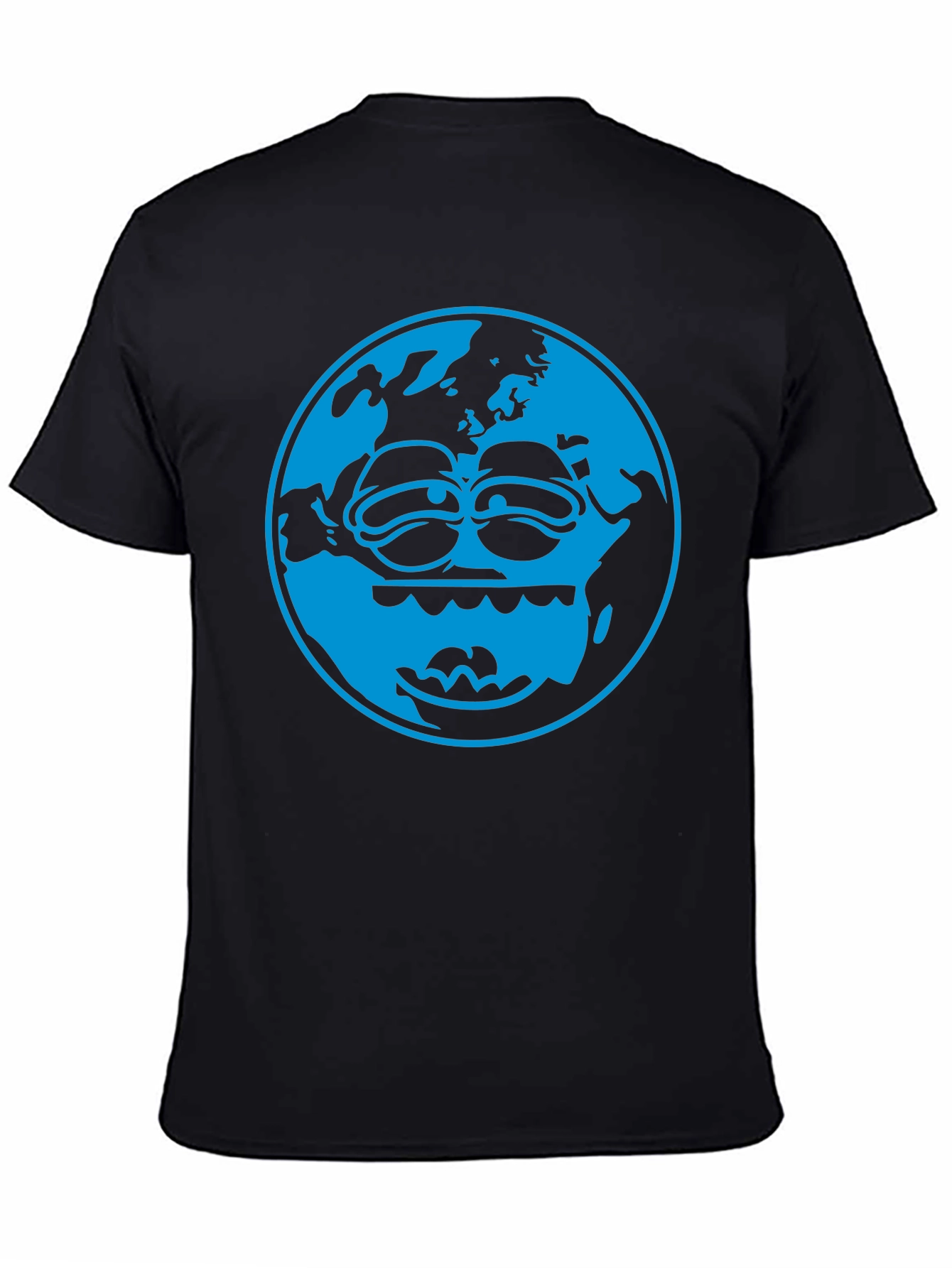 Cartoon Earth Graphic Tee - Black Cotton T-Shirt
