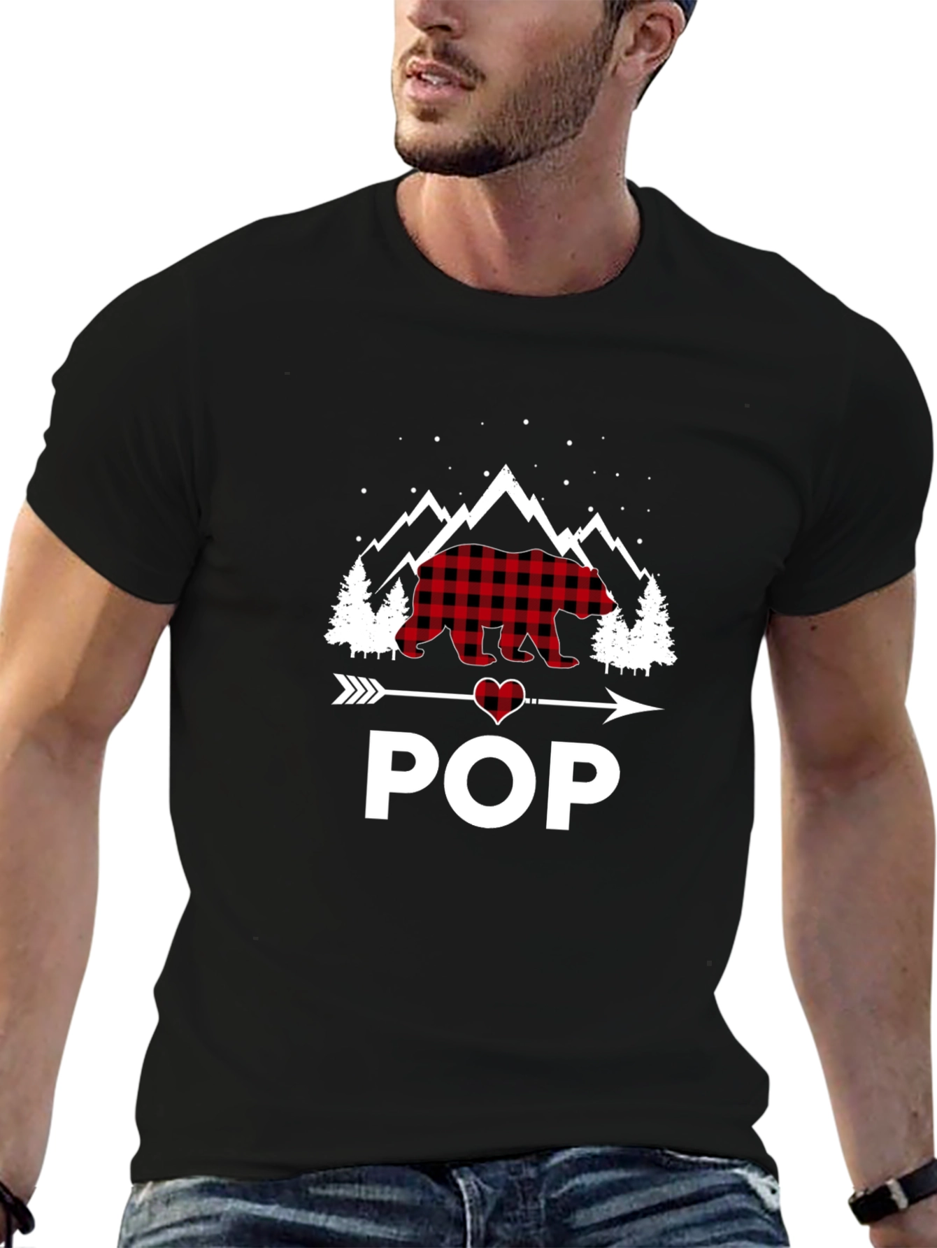 Bear Pop Graphic Tee - Lumberjack Plaid Design
