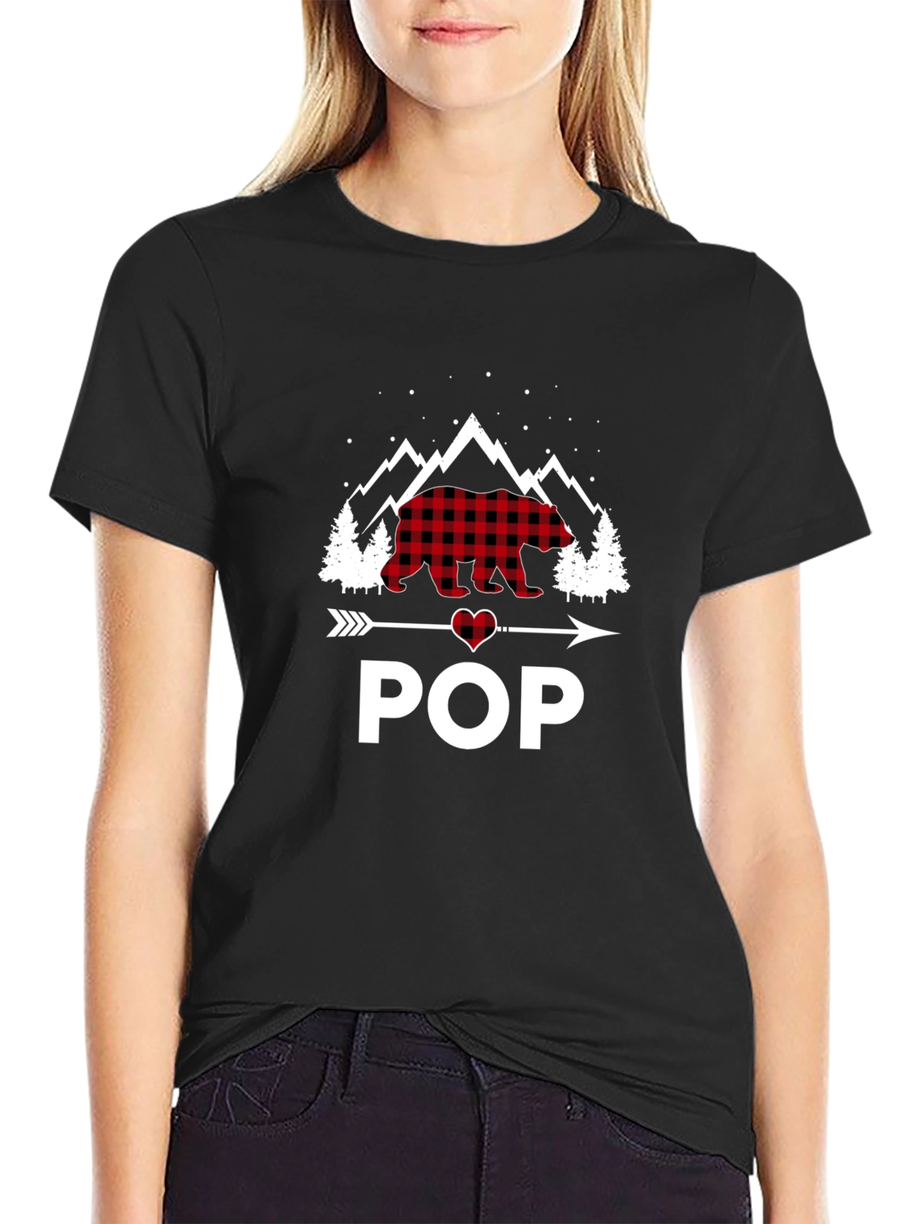 Bear Pop Graphic Tee - Lumberjack Plaid Design