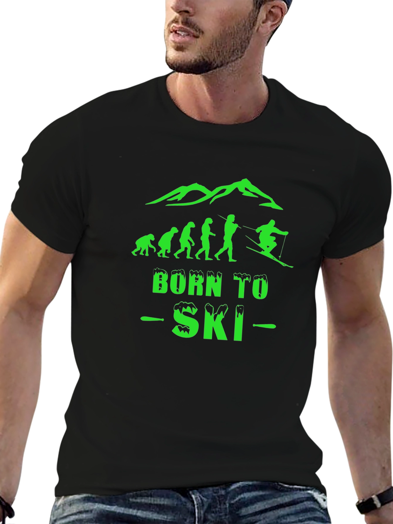 Born To Ski Black Graphic T-Shirt