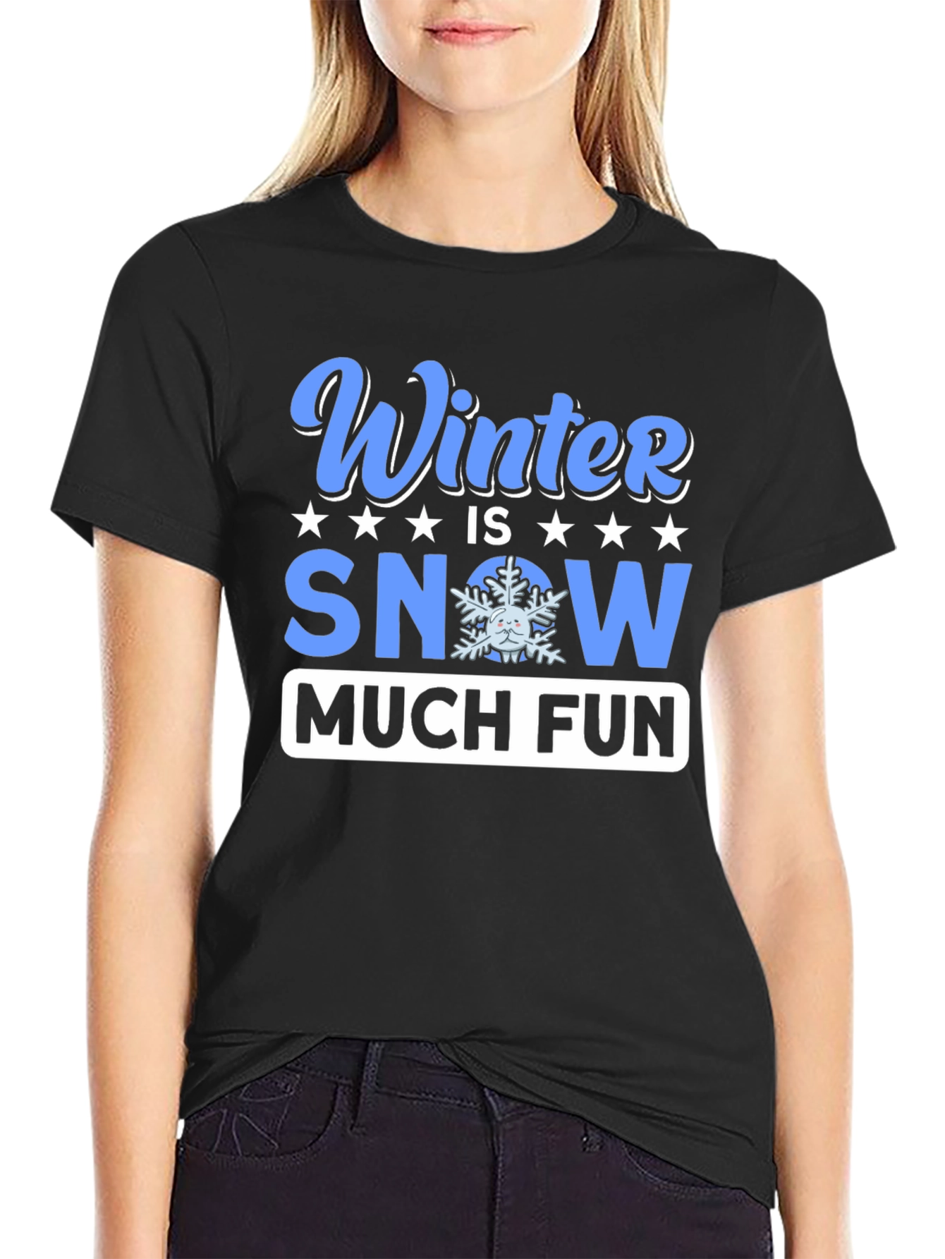 Winter Snow Much Fun Black T-Shirt