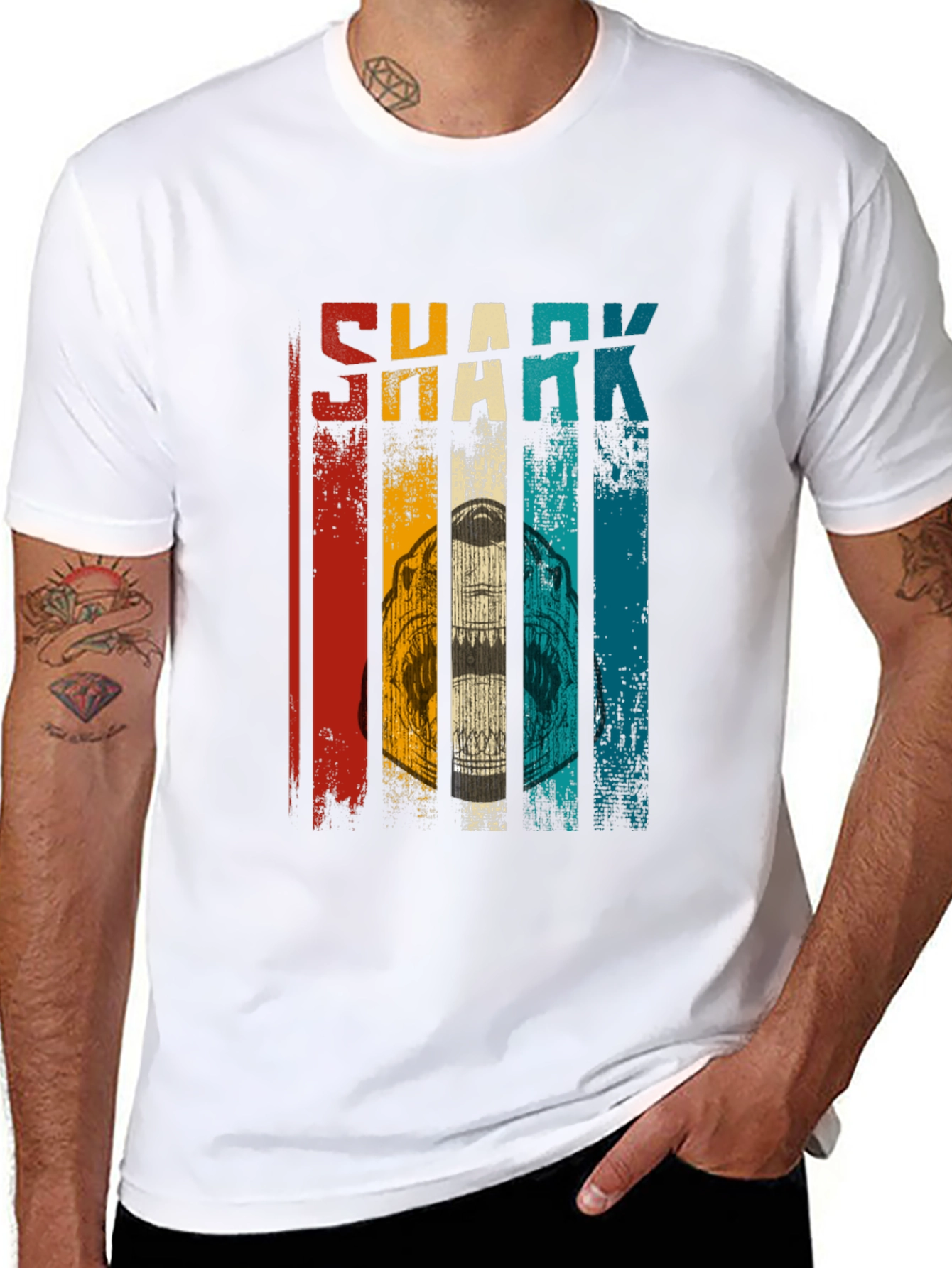 Retro Shark Graphic Tee - Mens Black T-Shirt