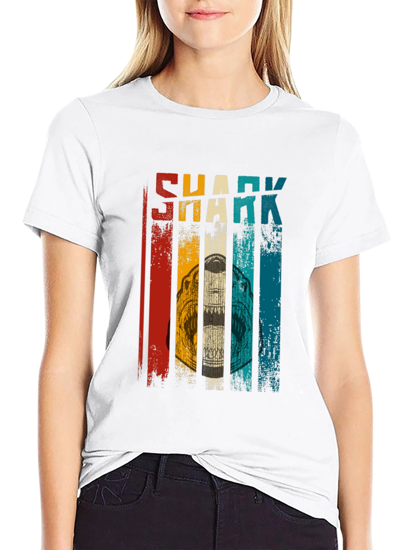Retro Shark Graphic Tee - Mens Black T-Shirt